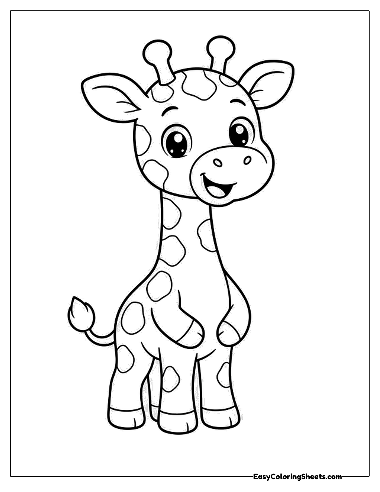 Cartoon giraffe standing with a big friendly grin