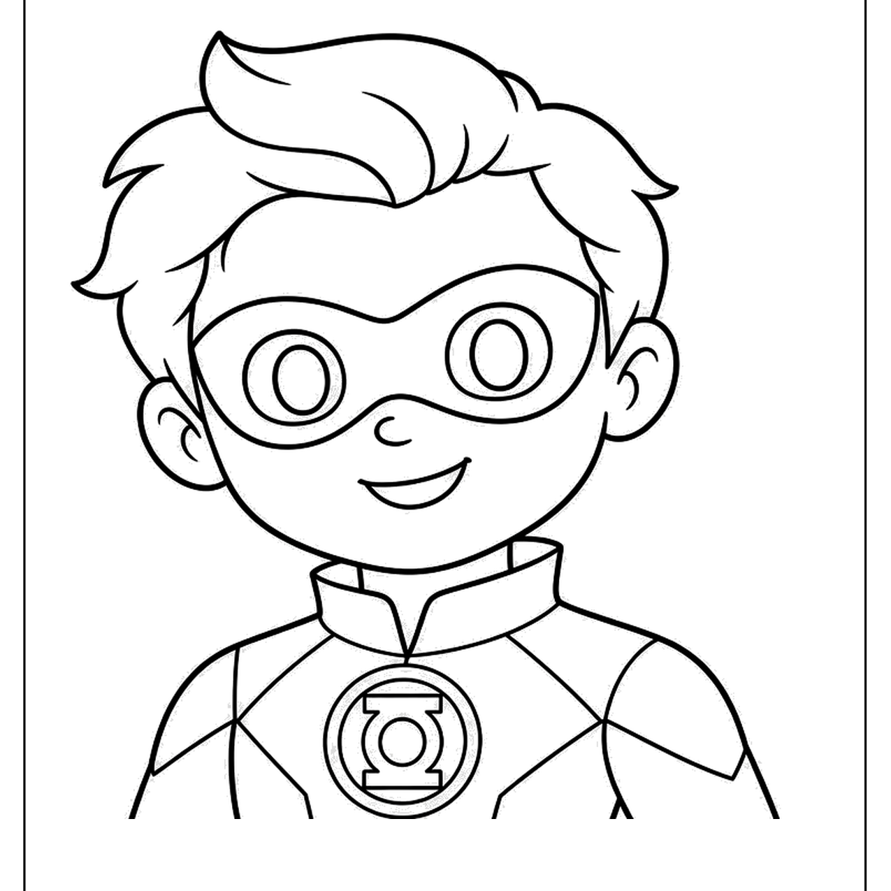 Masked superhero kid with a ring emblem on his chest