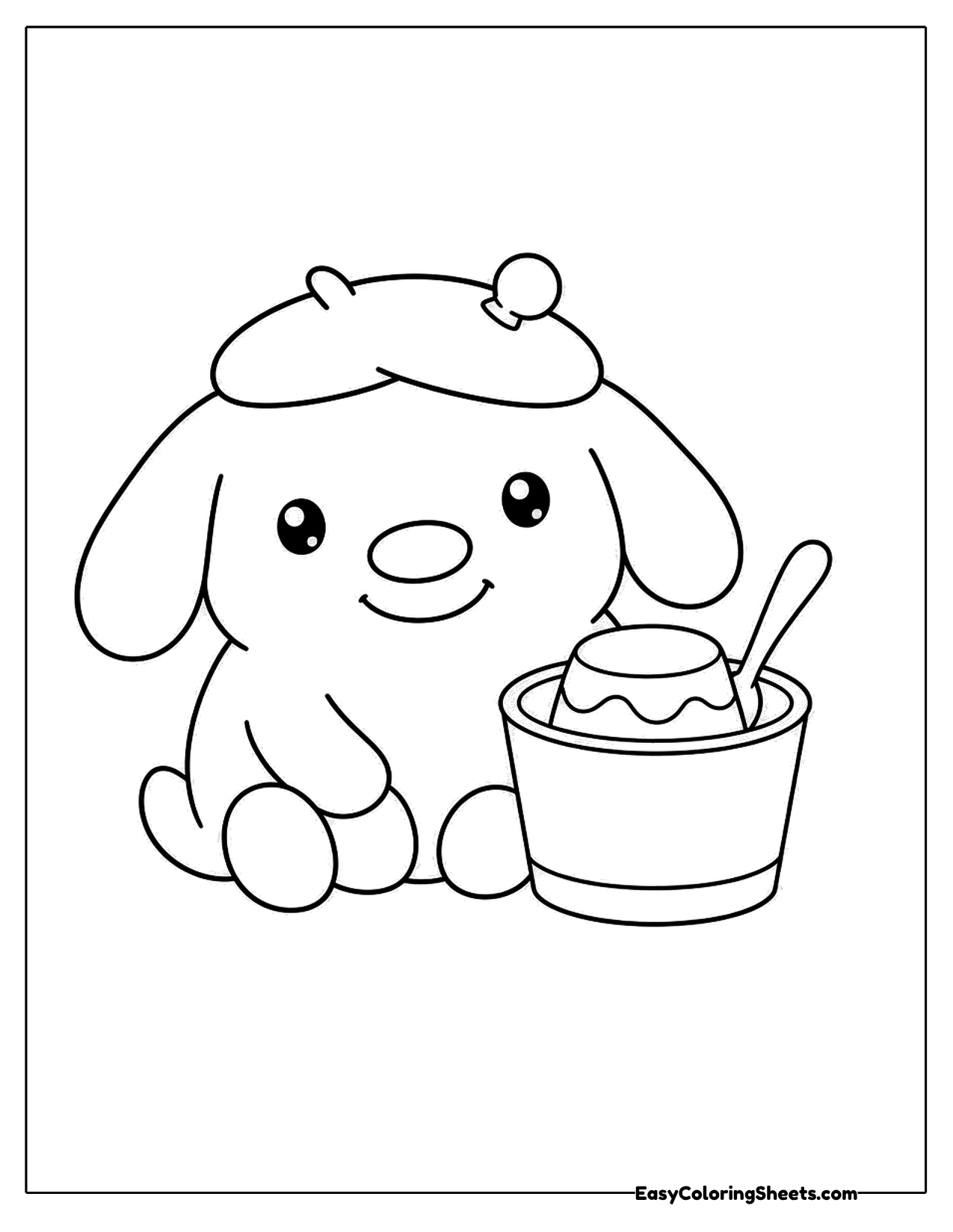 Puppy with a pudding cup