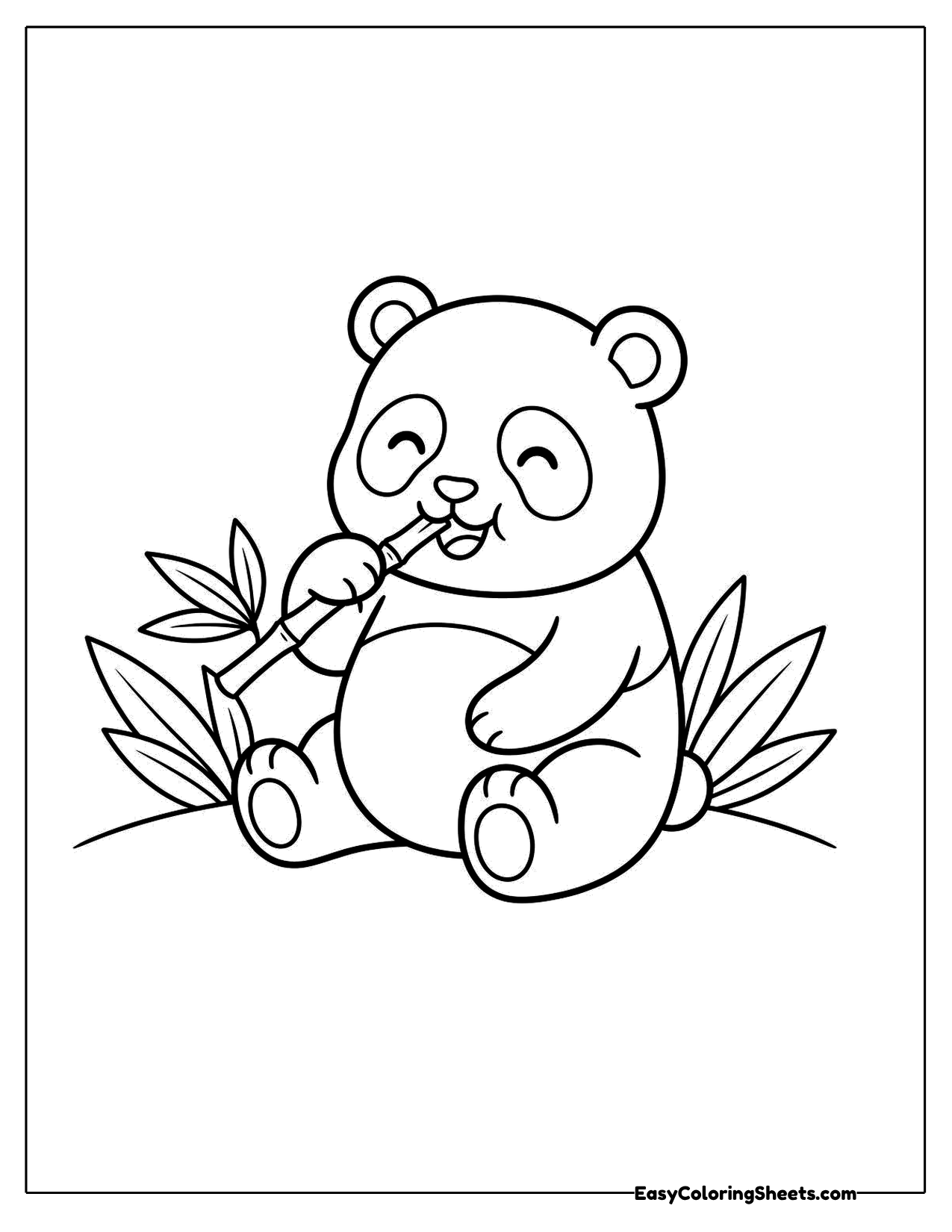 Panda eating bamboo among leaves