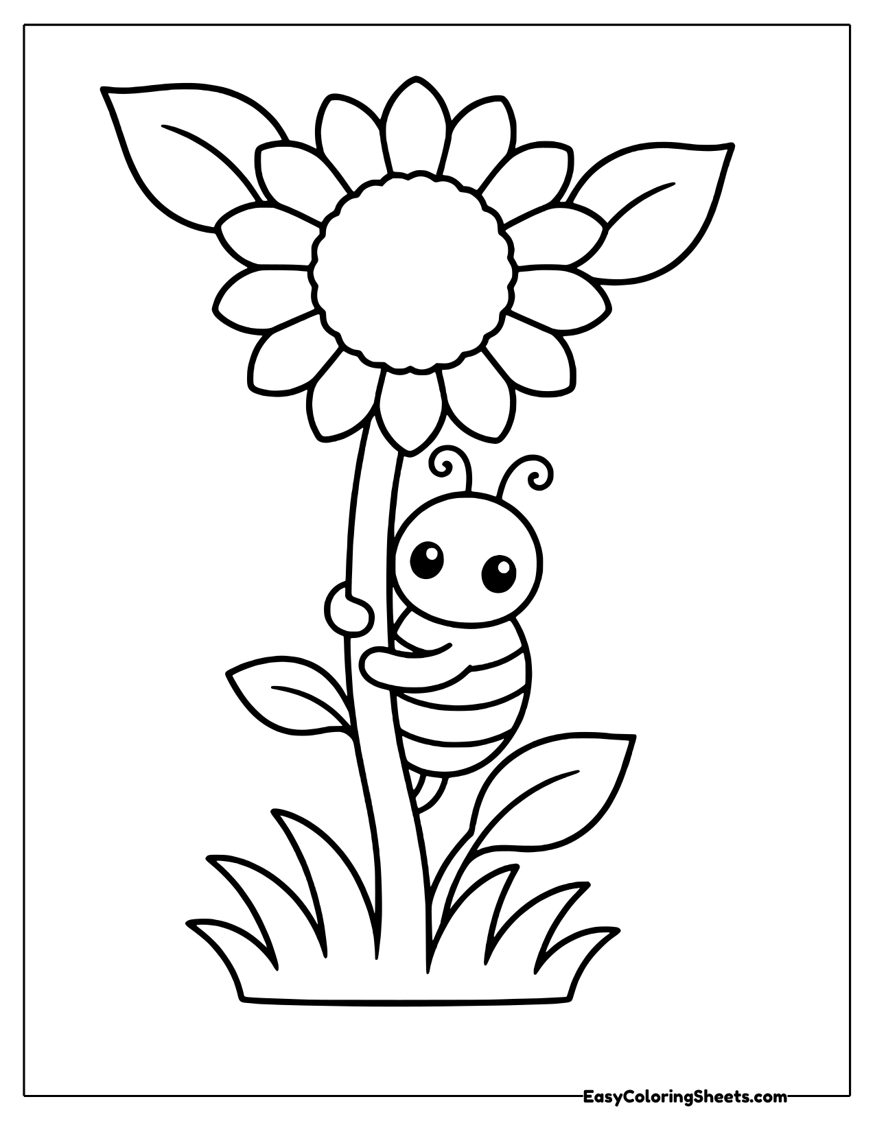 Bee hugging a tall sunflower stem