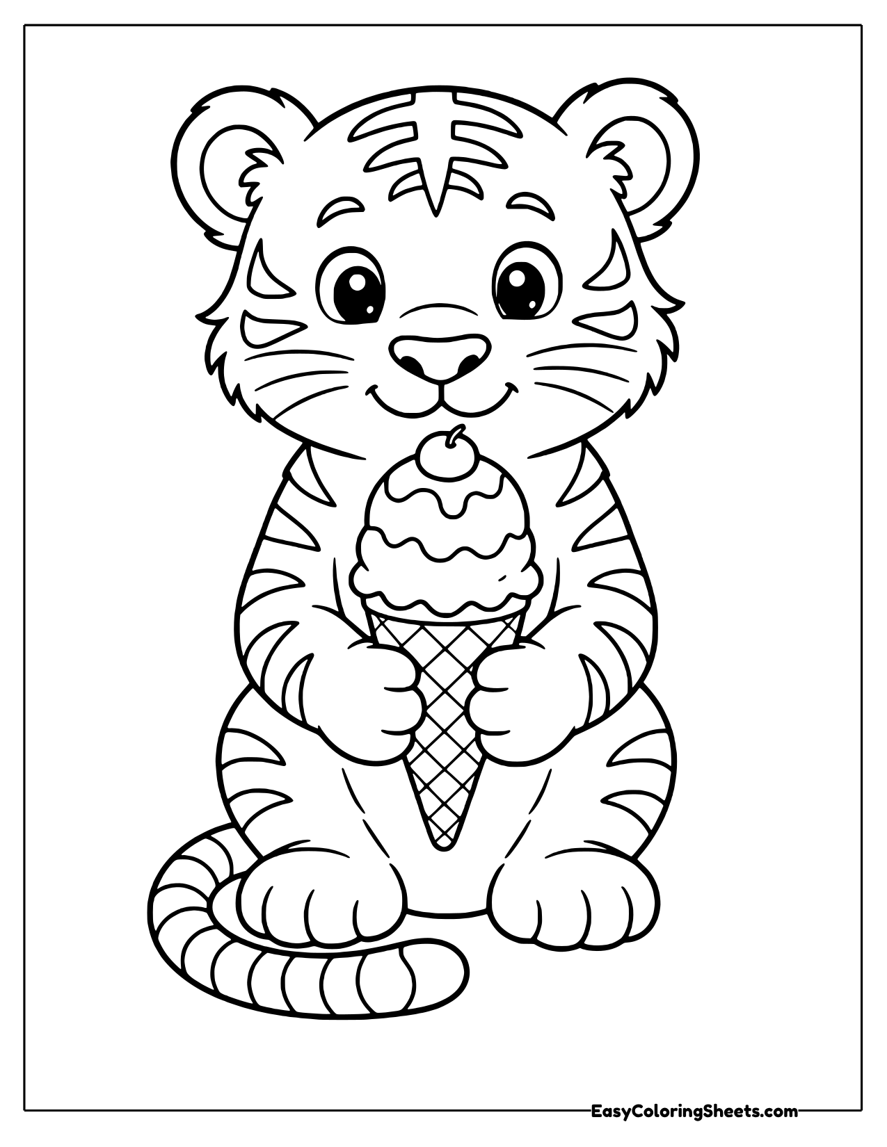 Tiger cub holding an ice cream cone