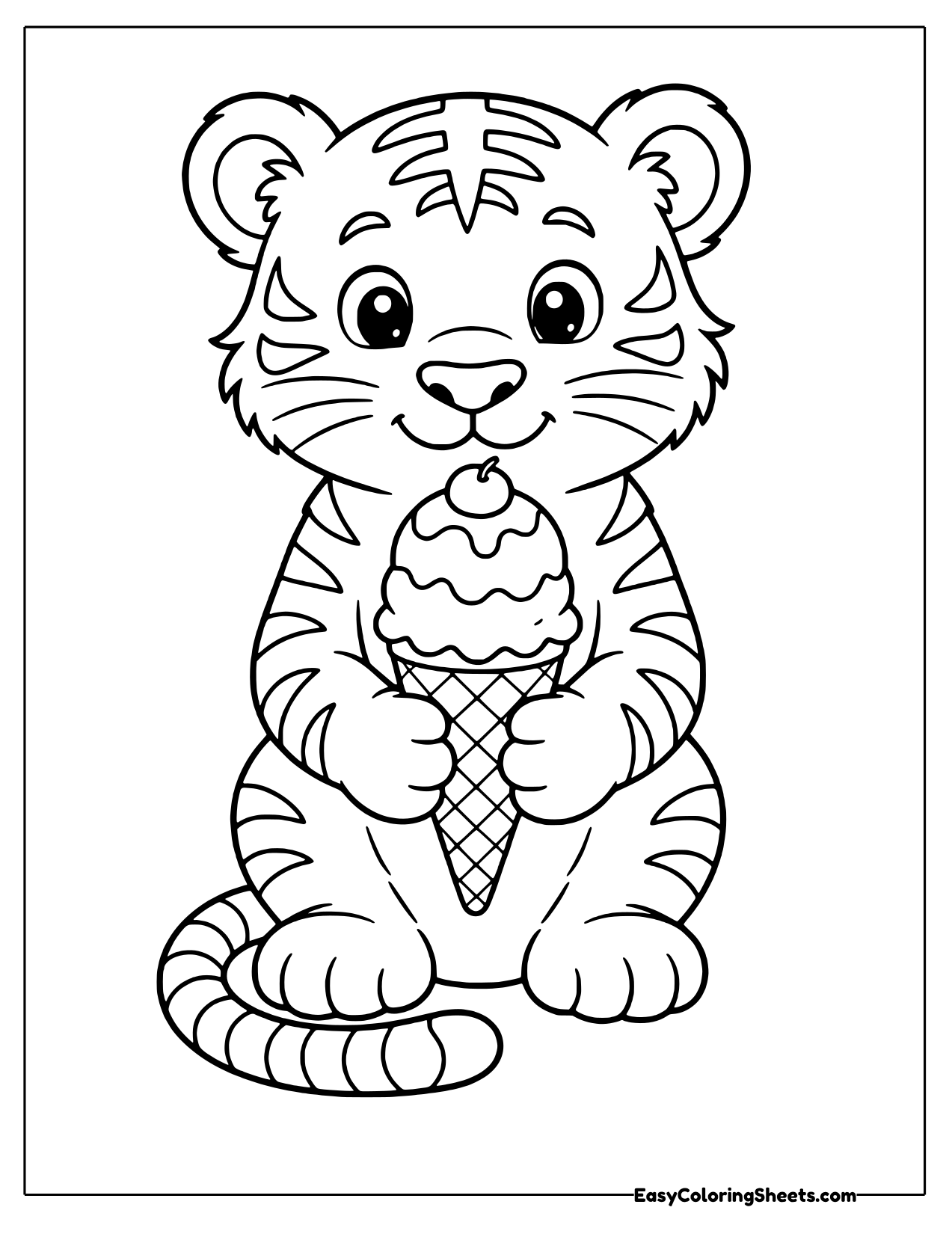 Tiger cub holding an ice cream cone