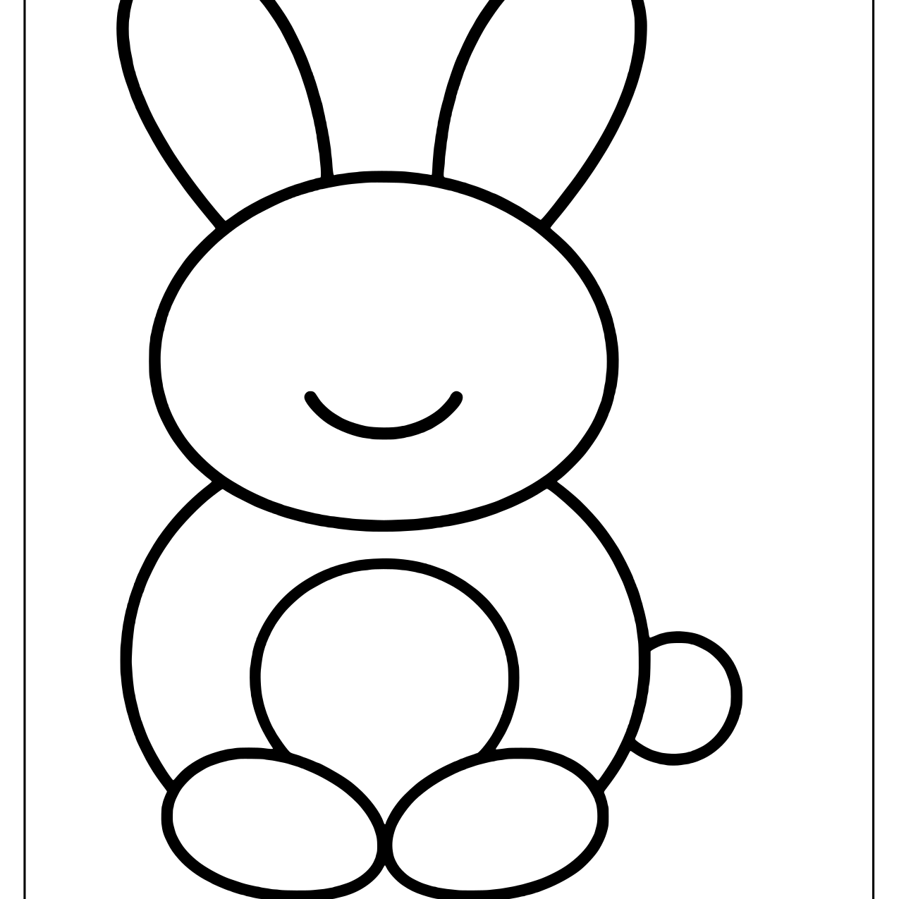 Sitting bunny built from oval ears, circles and oval feet