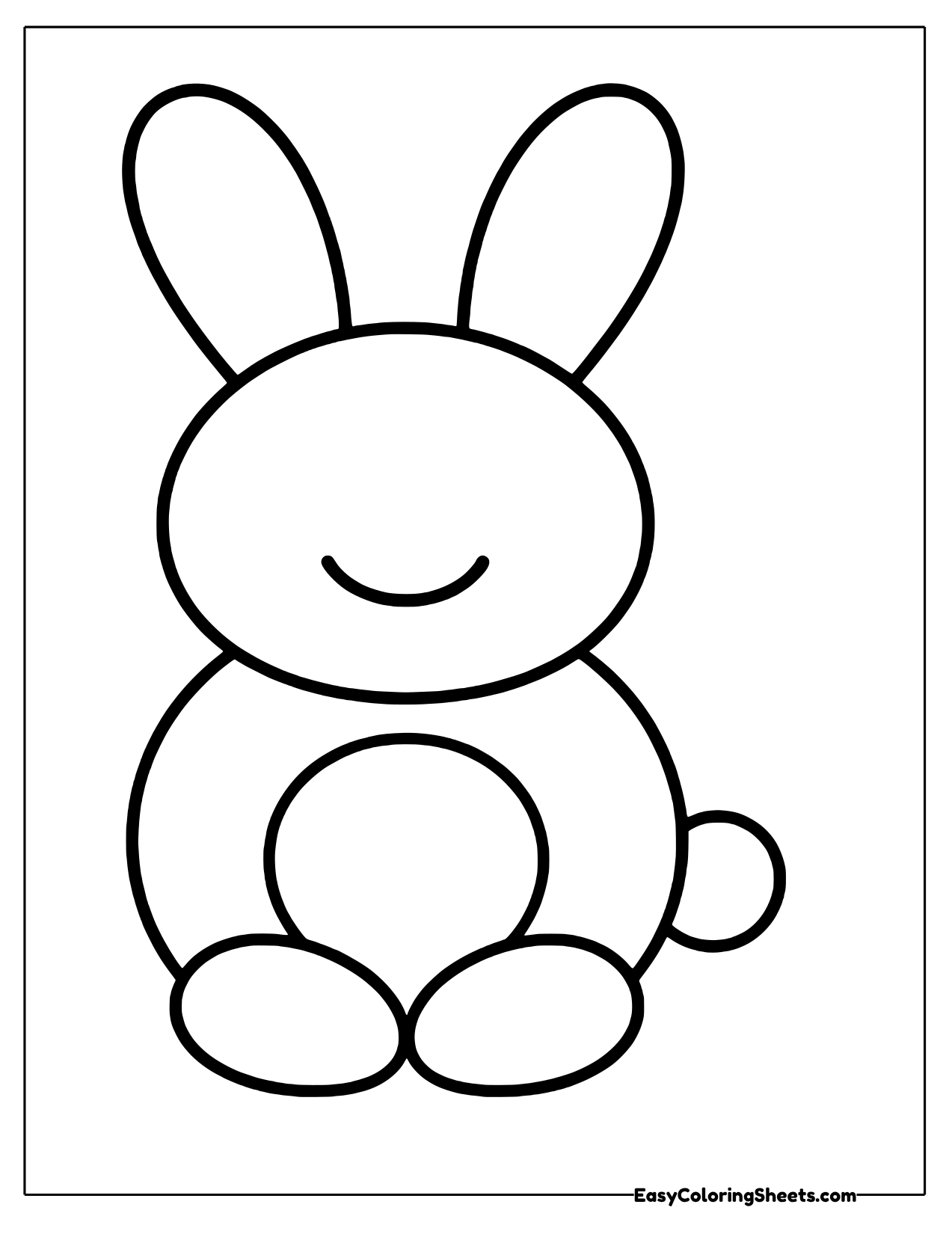 Sitting bunny built from oval ears, circles and oval feet