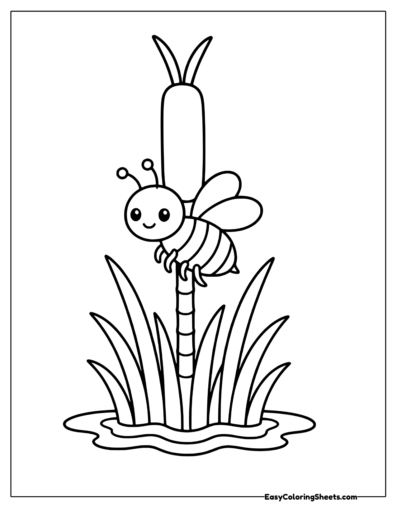 Bee on a tall cattail by the water