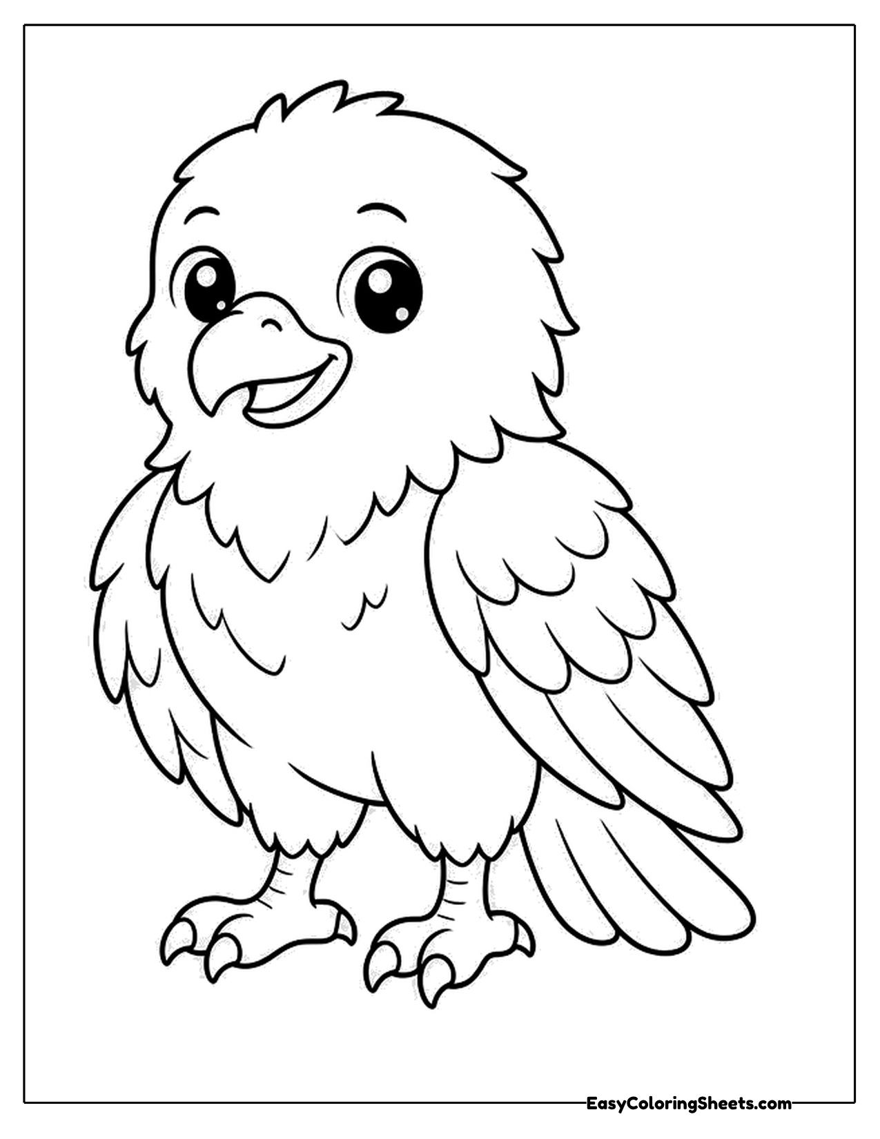 Cute cartoon bald eagle with big eyes