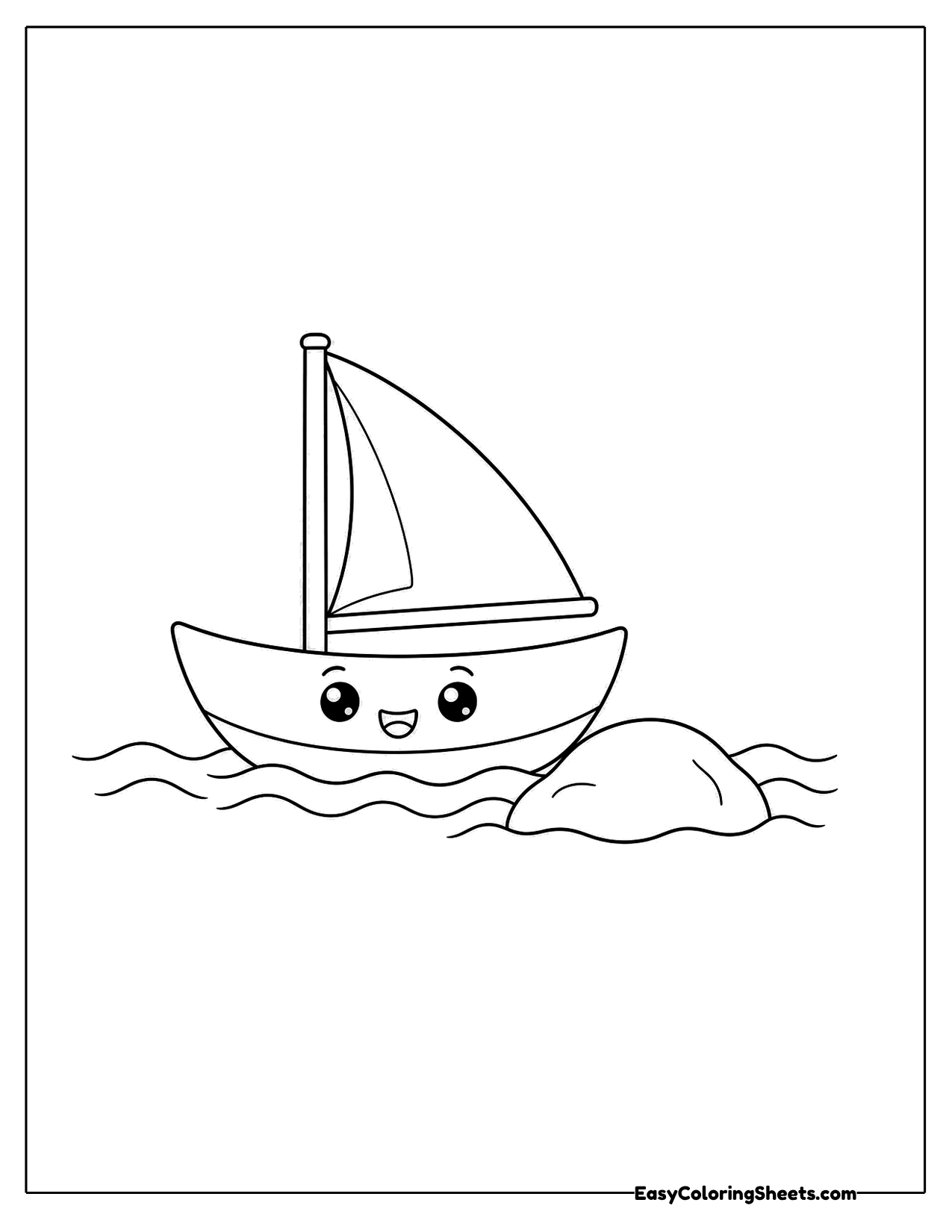 Sailboat floating beside a rock