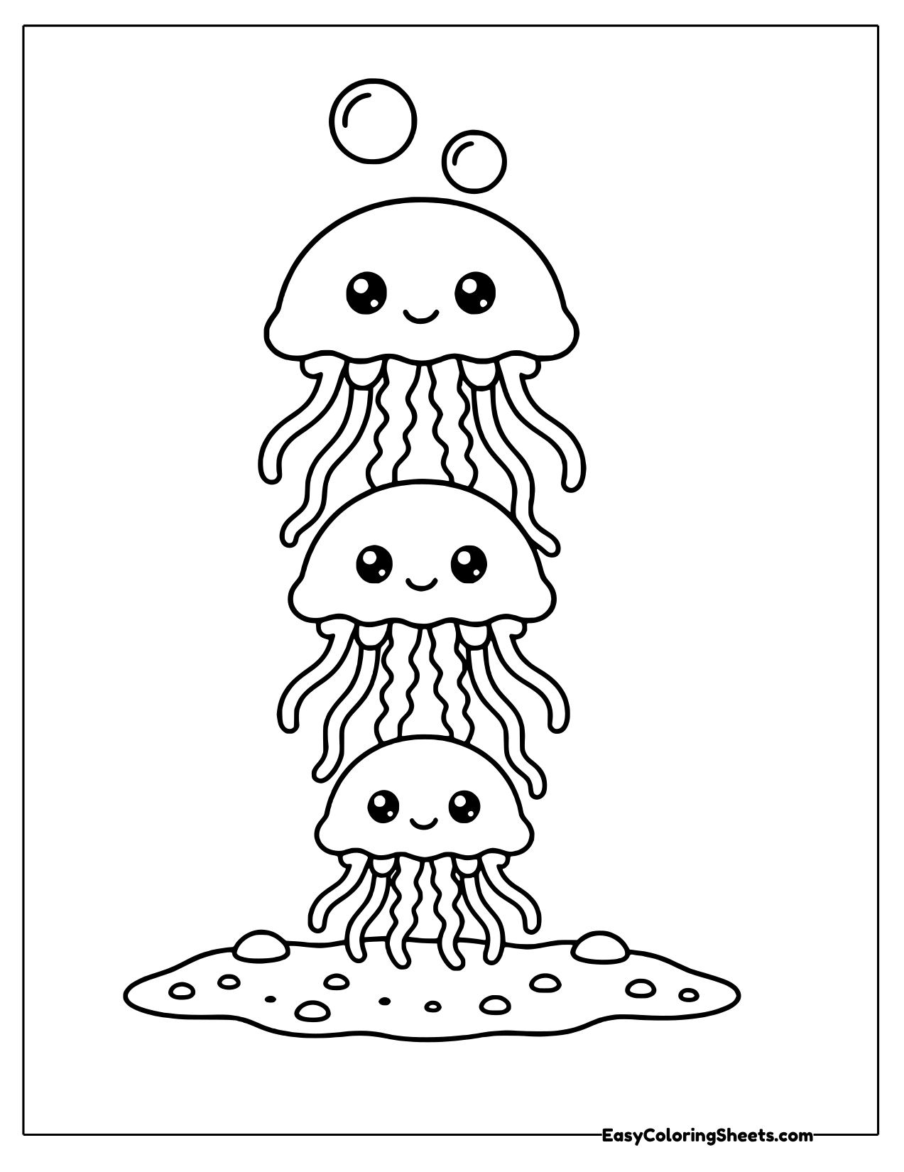 Three jellyfish stacked in a column