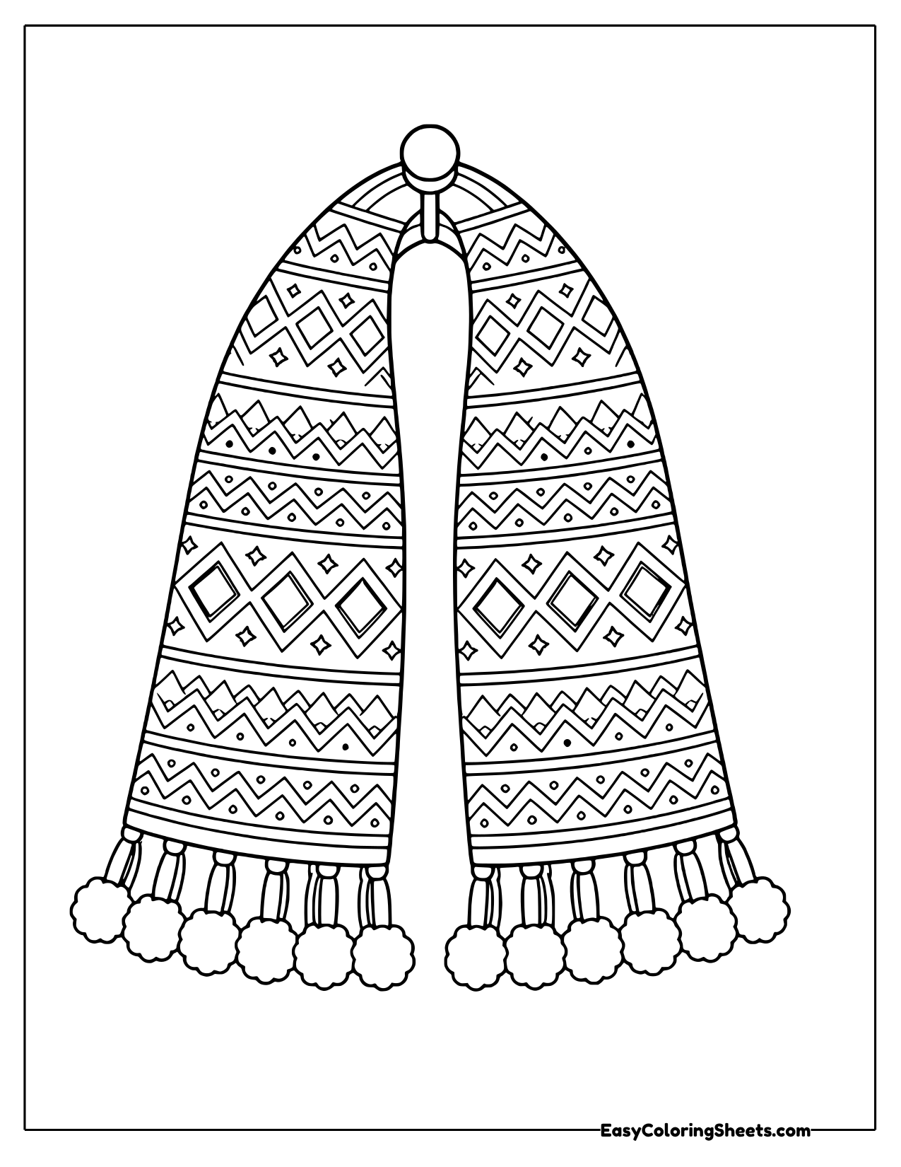 Fair Isle patterned scarf with pom poms on the ends