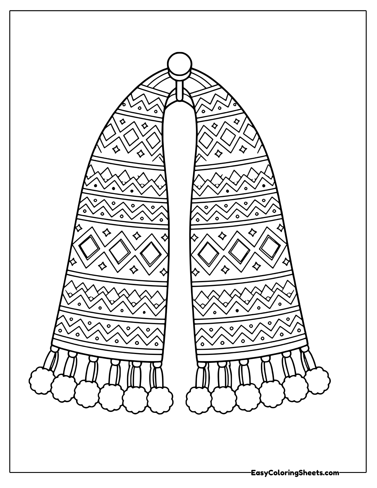 Fair Isle patterned scarf with pom poms on the ends