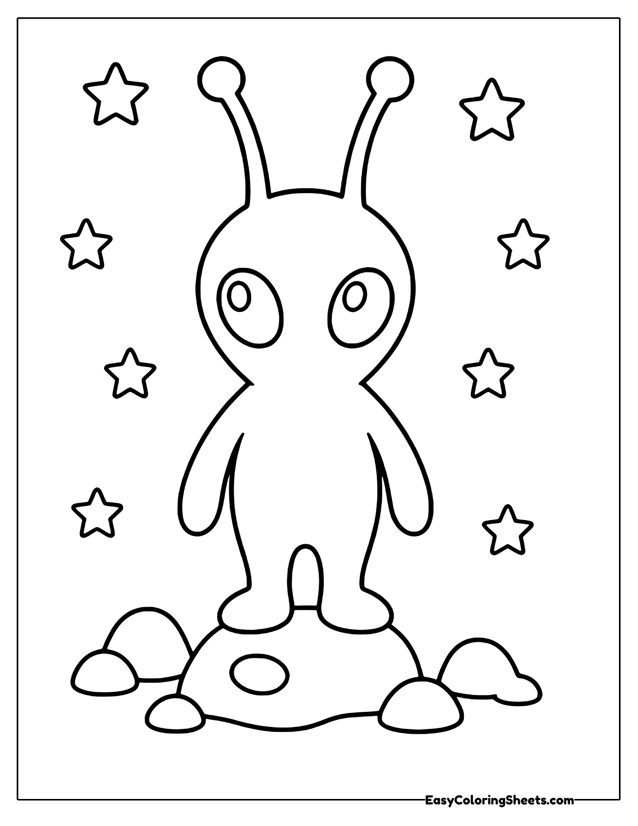 Tall slender alien with long antennae among stars
