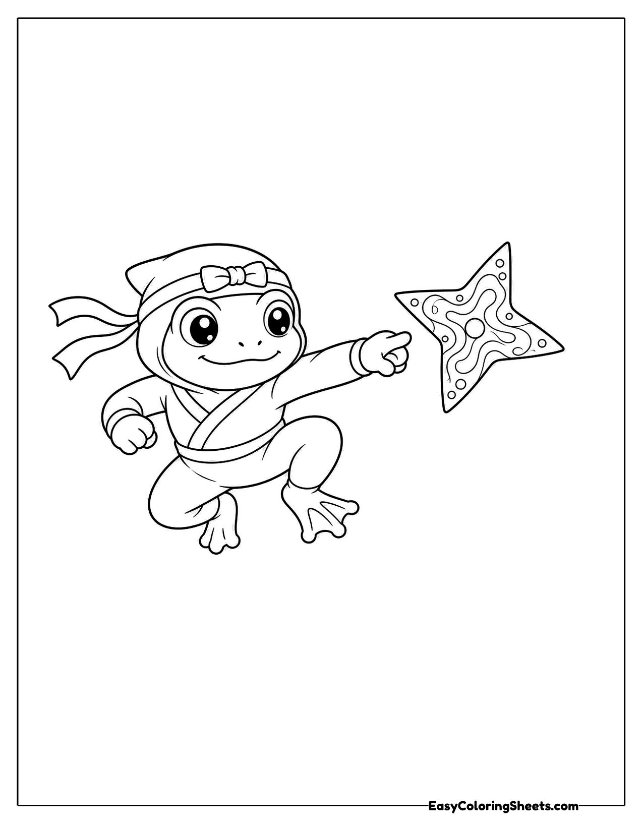 Small frog ninja throwing a star shaped shuriken