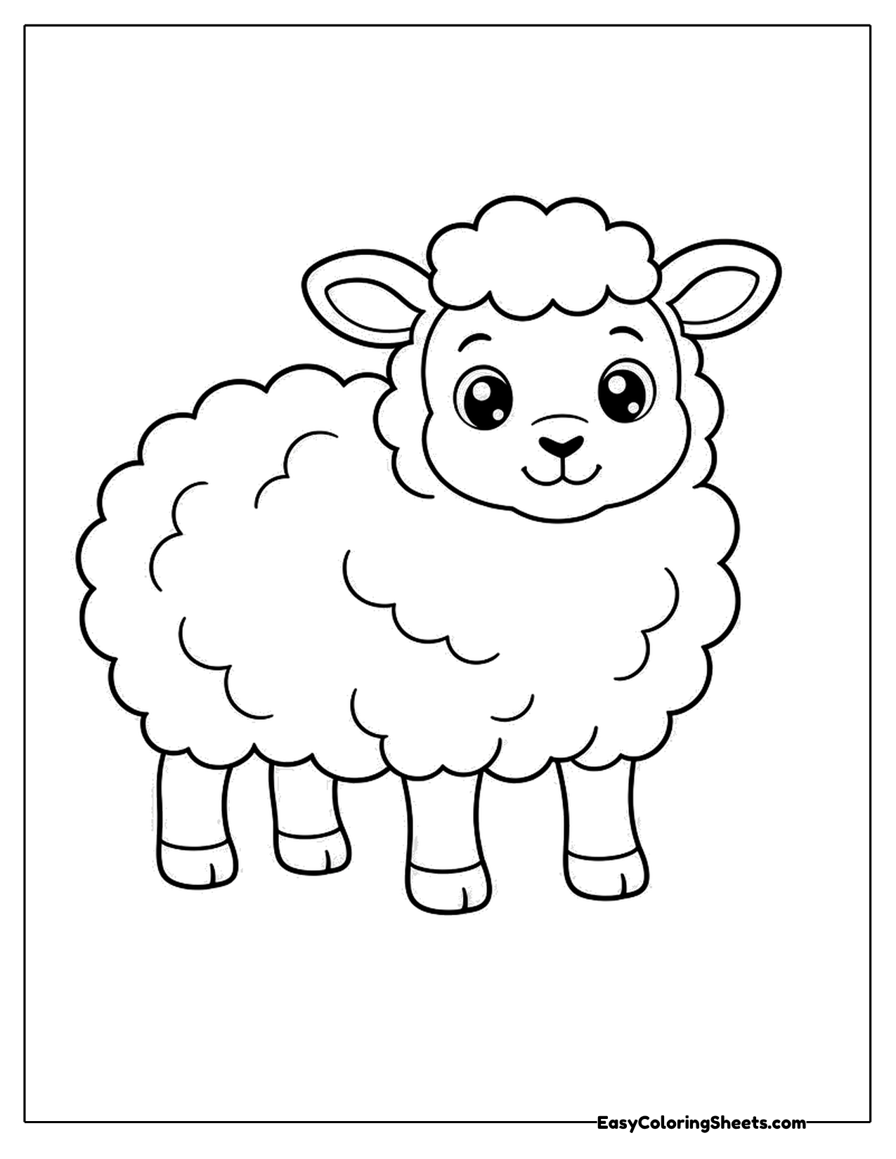 Cute cartoon sheep with fluffy wool and a happy face