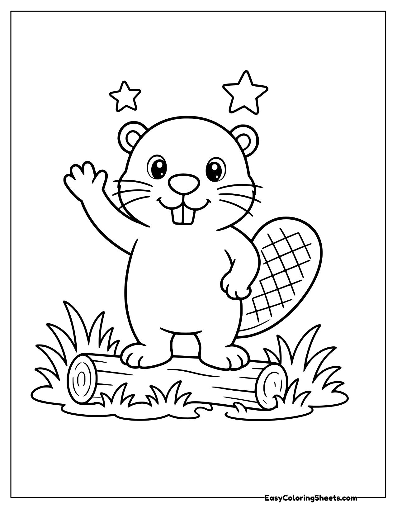Beaver raising one paw on the grass