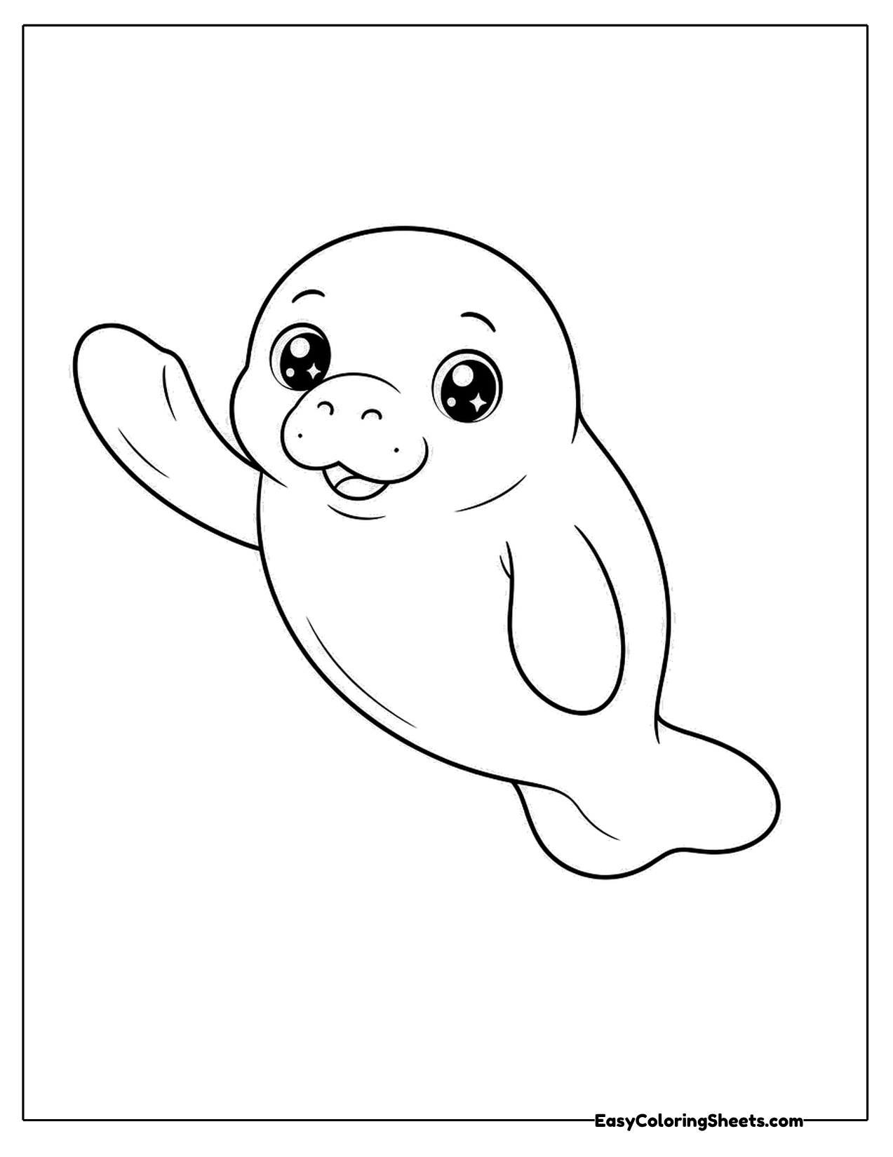 Cute cartoon manatee waving a flipper