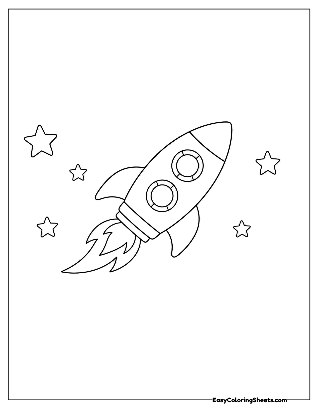 Small rocket blasting off with stars around it