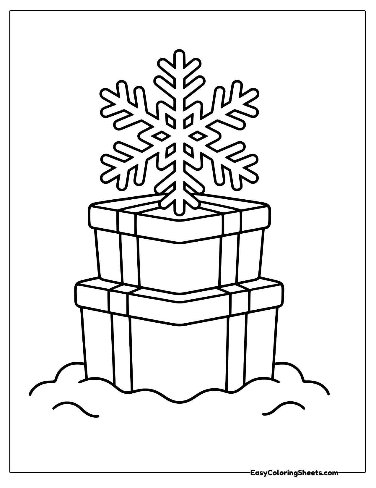 Stacked gift boxes topped with a big snowflake