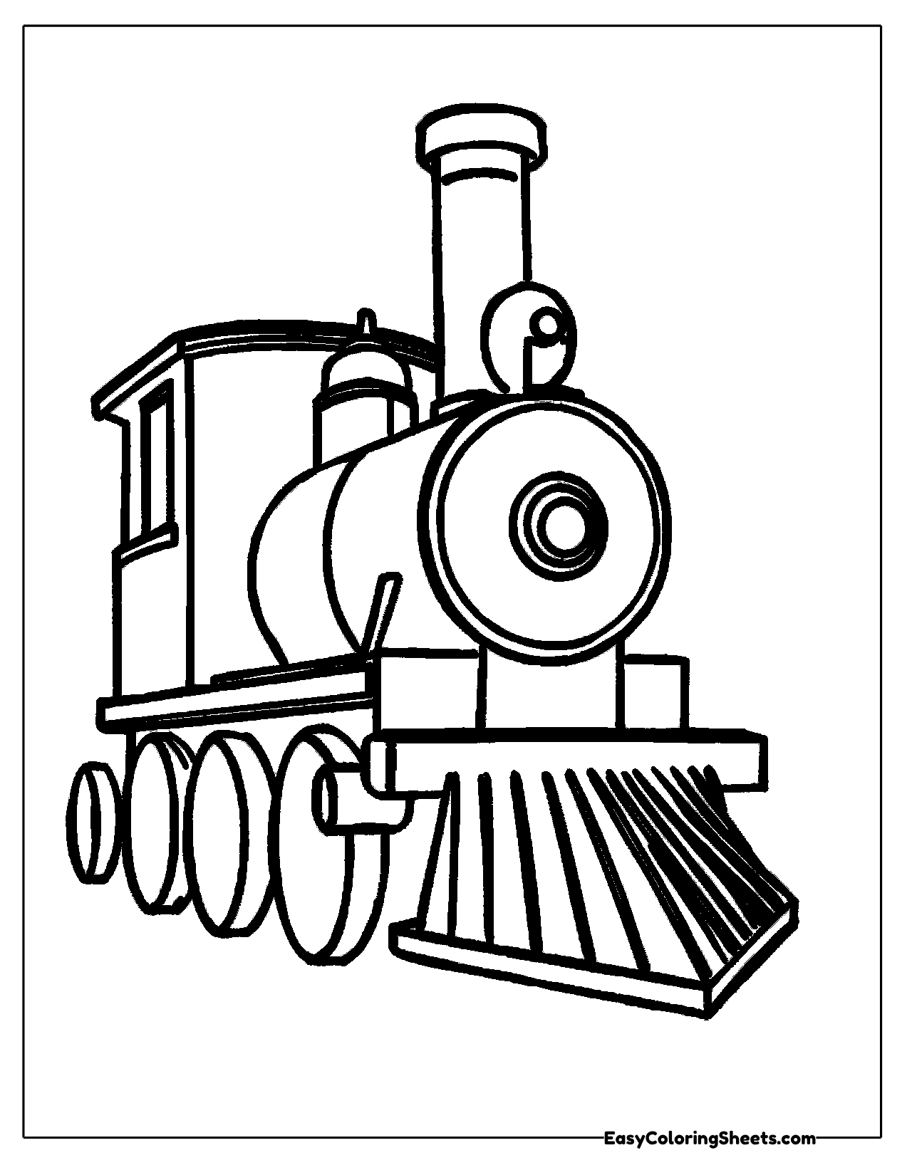Easy steam train drawn with bold dark lines