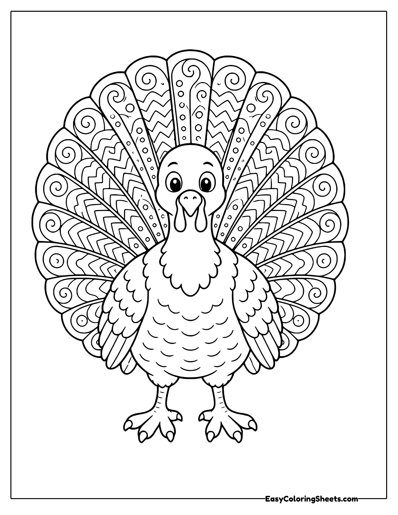 Turkey with a zentangle patterned tail fan