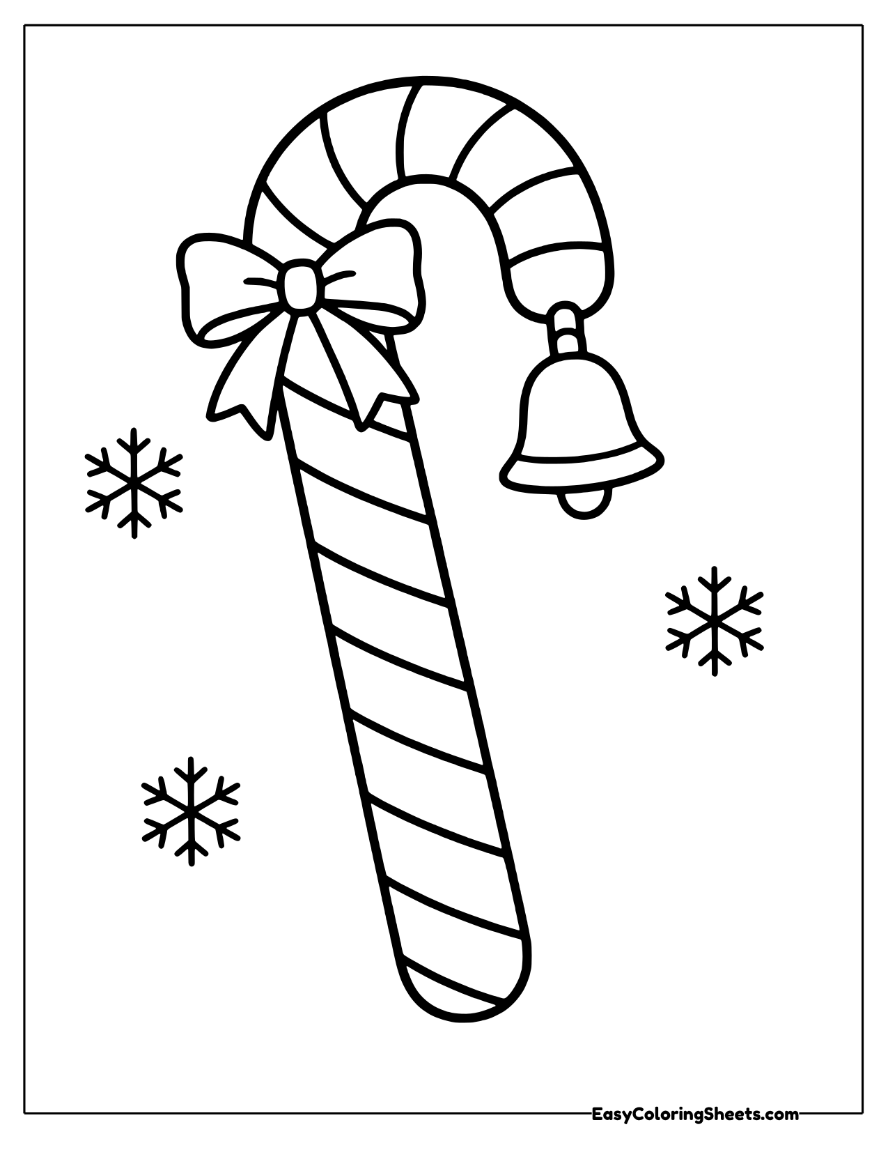 Candy cane with a bell and snowflakes