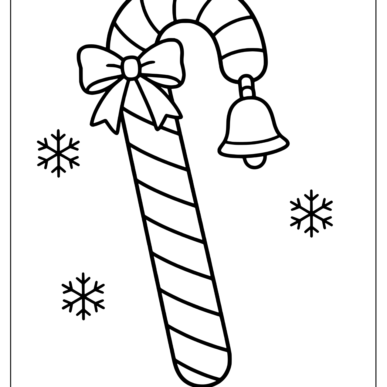 Candy cane with a bell and snowflakes