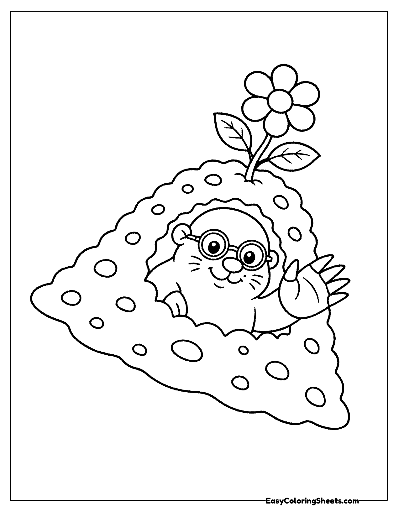Mole wearing glasses in a dirt hill