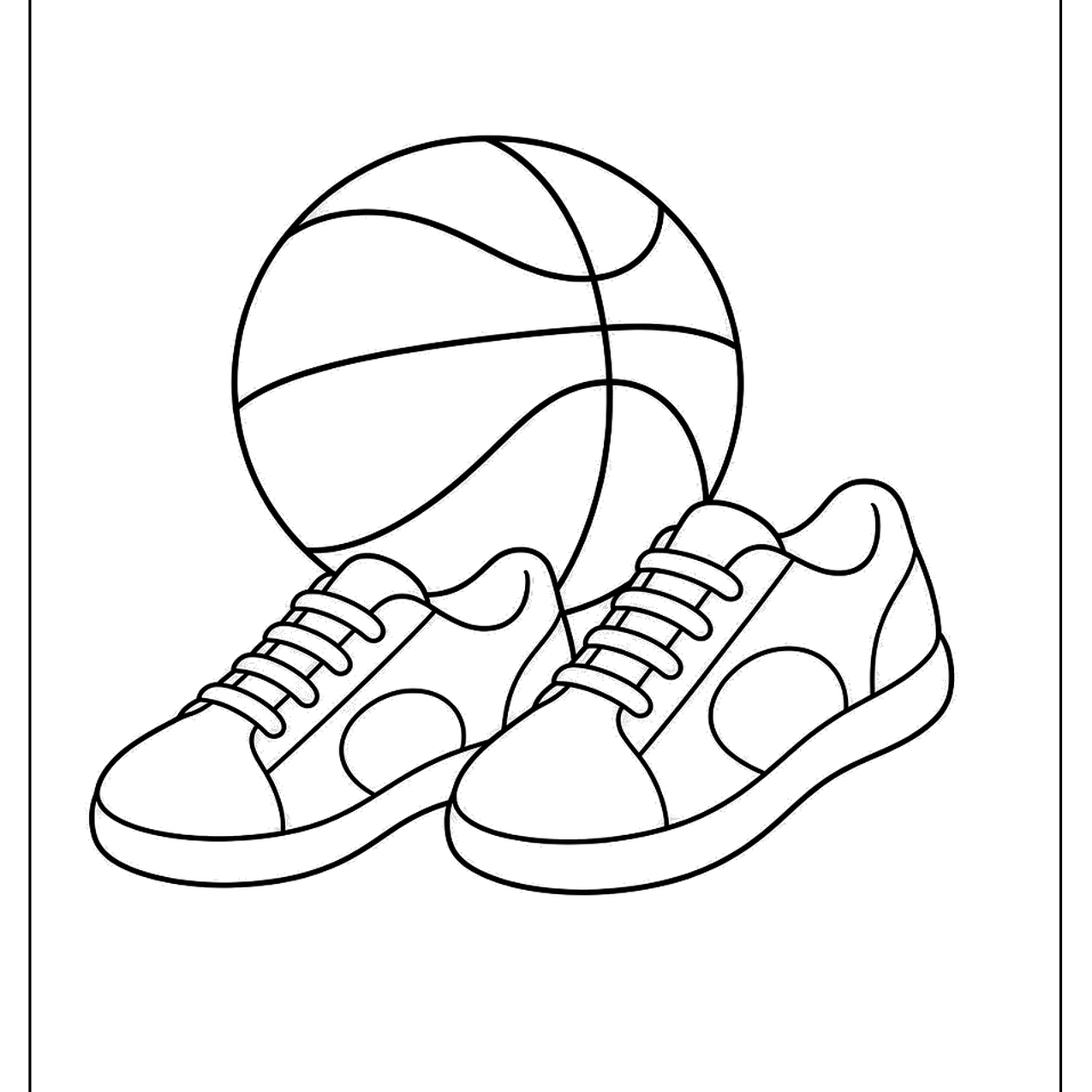 Basketball resting behind a pair of sneakers