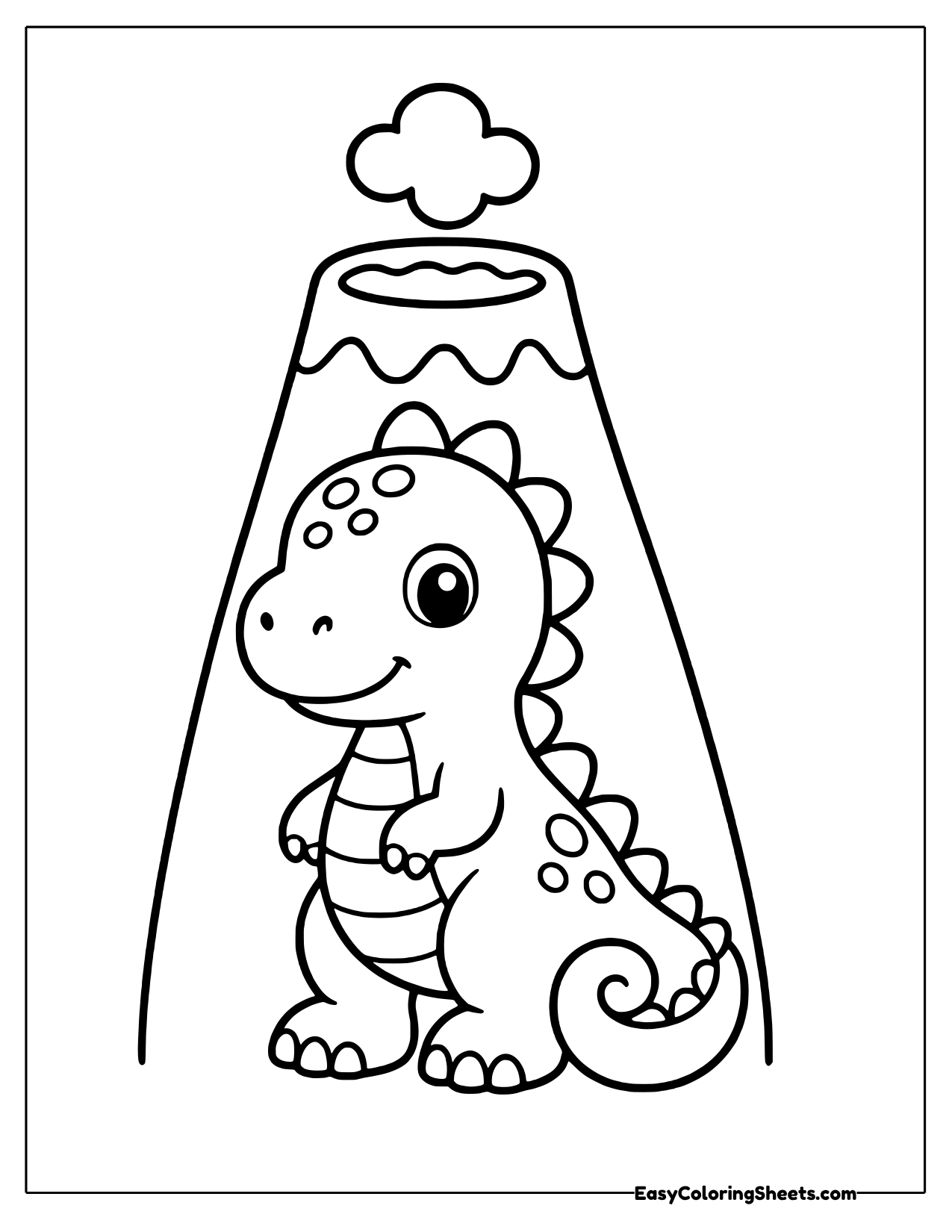 Free Dinosaur In Front of Volcano Coloring Page | Easy Coloring Sheets