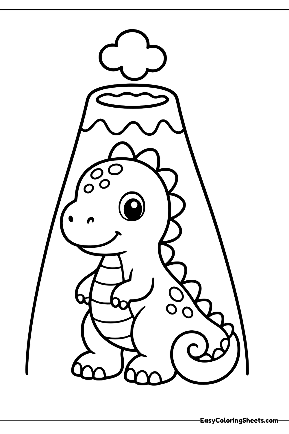 Volcano Smoking Free Dinosaur In Front of Volcano Coloring Page | Easy Coloring Sheets