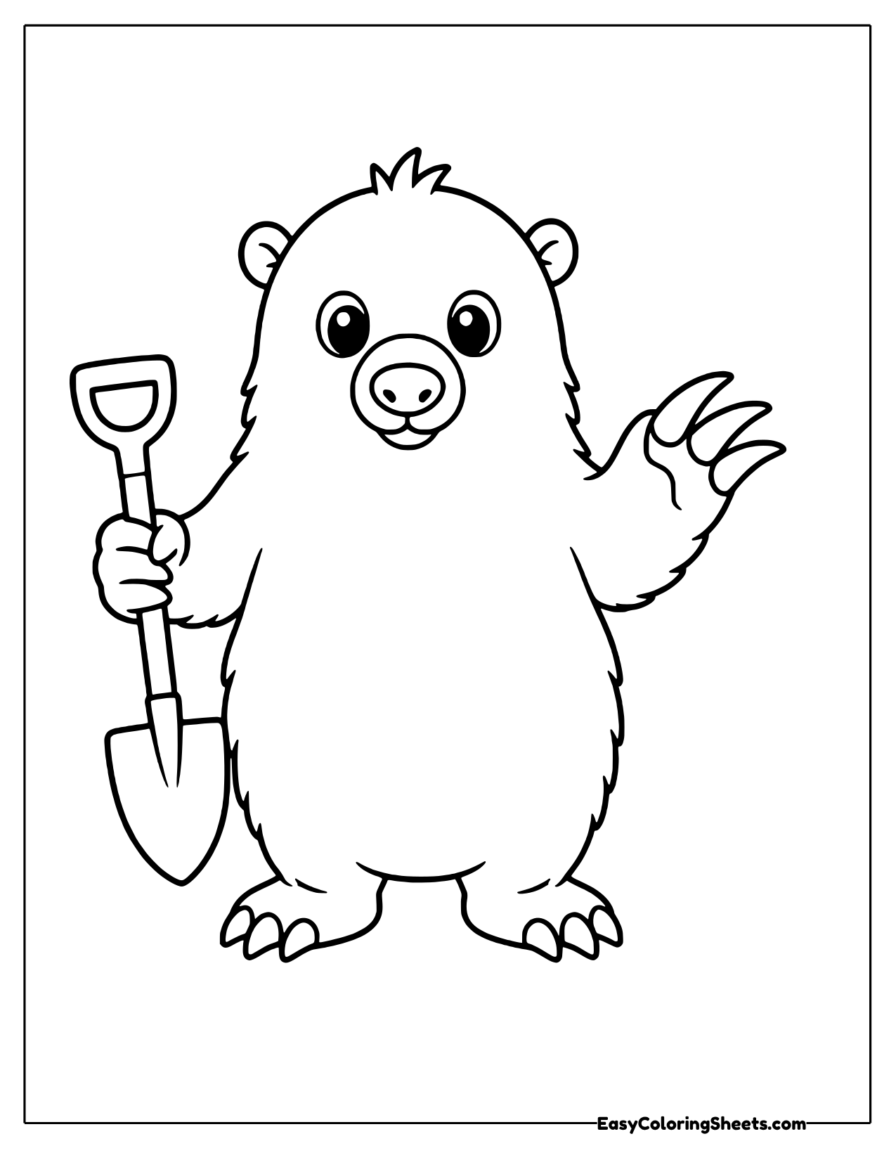 Mole waving while holding a shovel