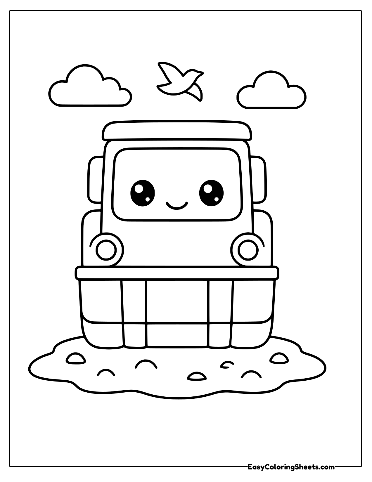 Smiling dump truck seen from the front