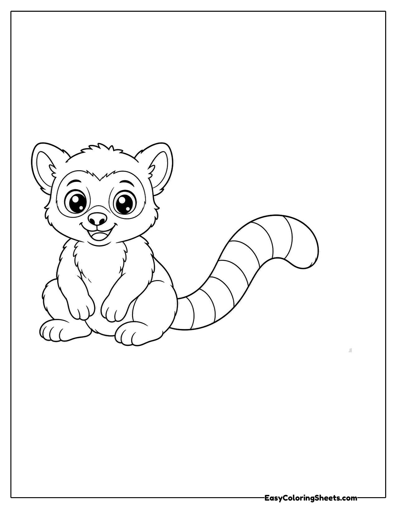 Lemur sitting with a curving striped tail