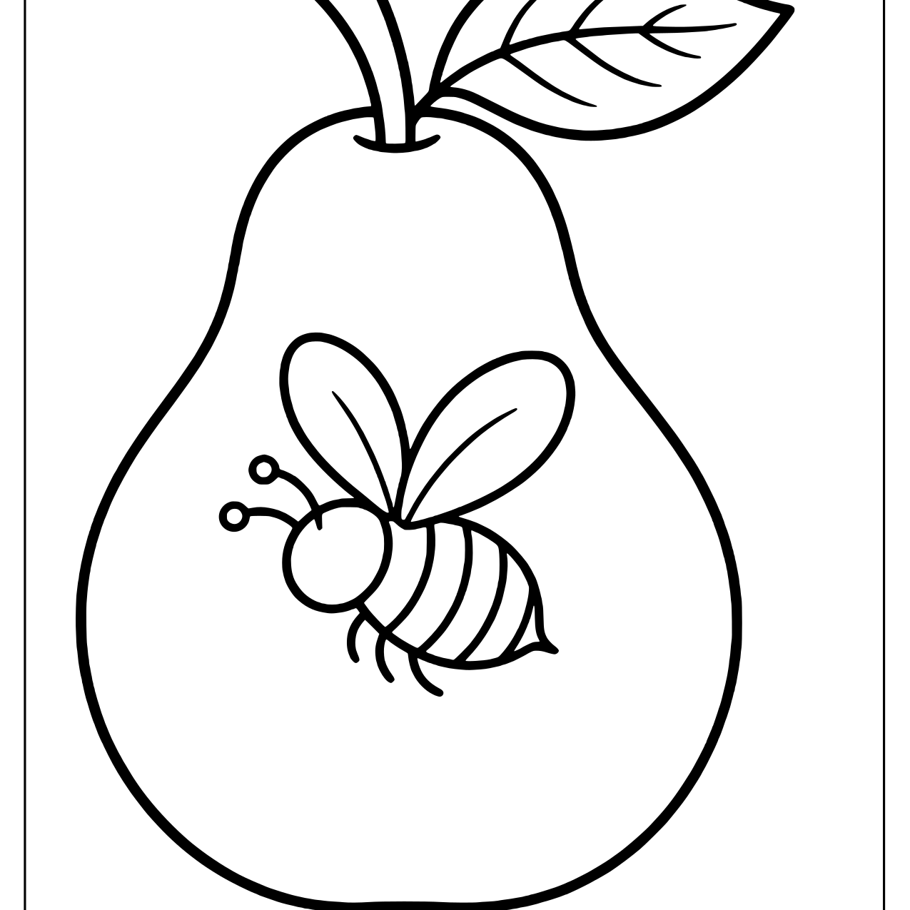 Striped bumblebee resting in the middle of a giant pear with a leaf