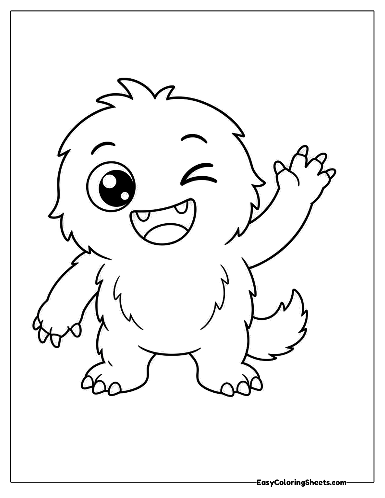 Furry friendly monster winking and waving