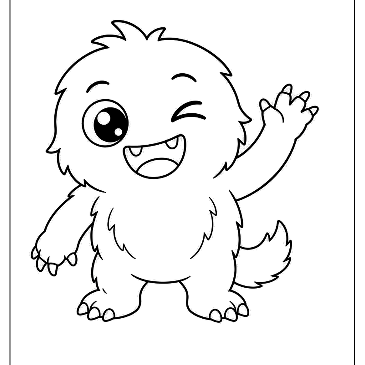 Furry friendly monster winking and waving