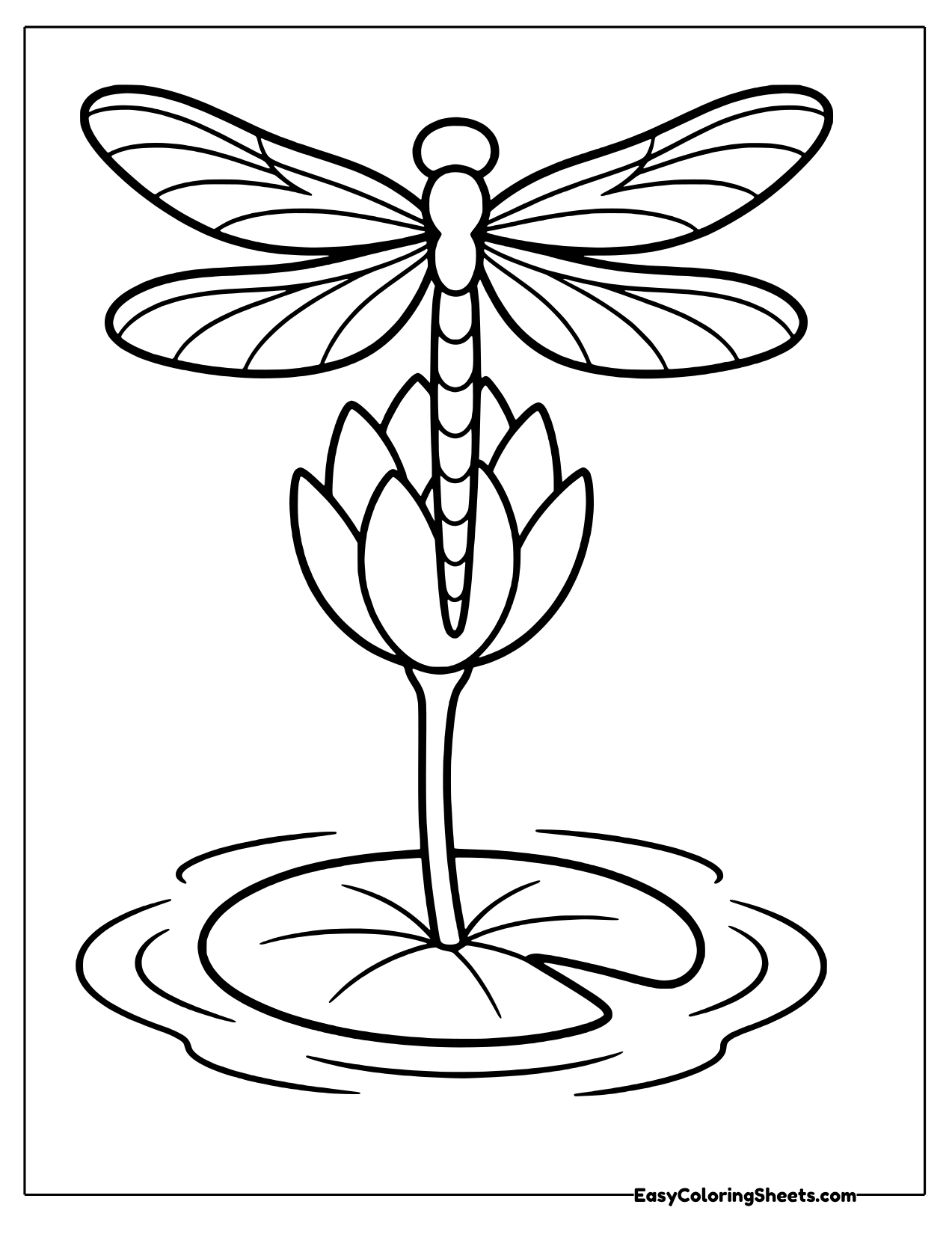 Dragonfly hovering over a lily bud