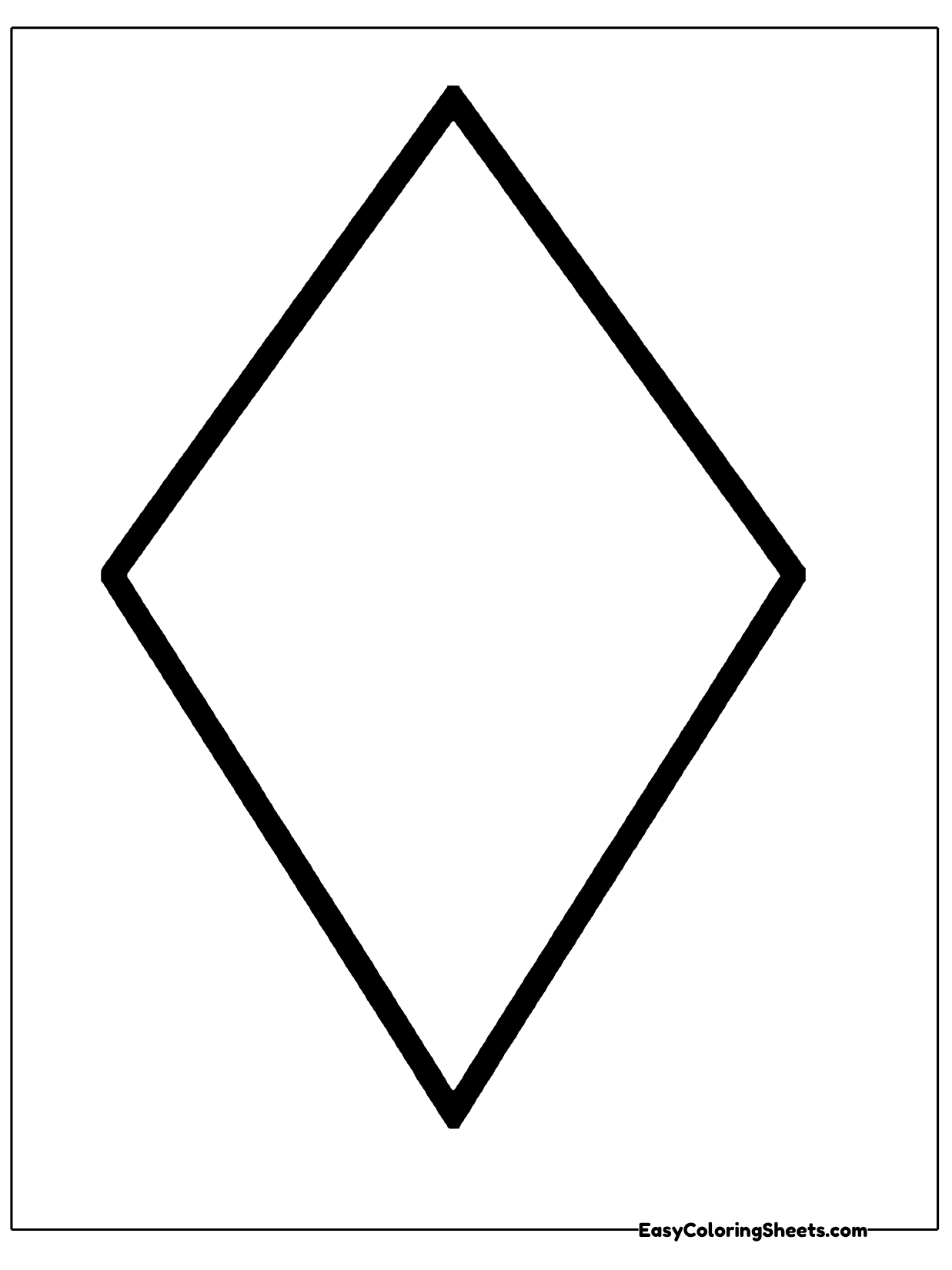 This rhombus shape coloring page shows one tall rhombus with four equal straight sides and a bold outline.