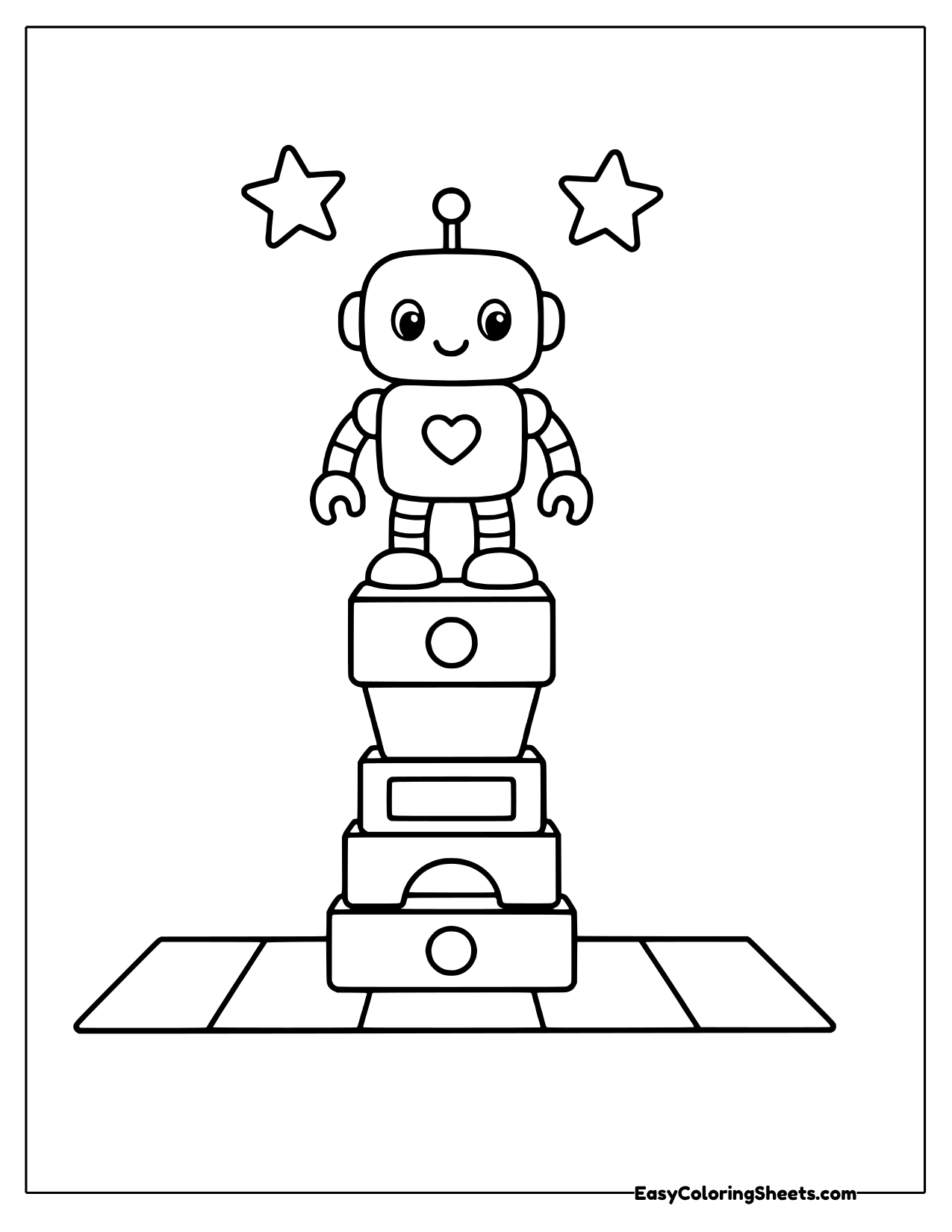 Robot standing on stacked blocks
