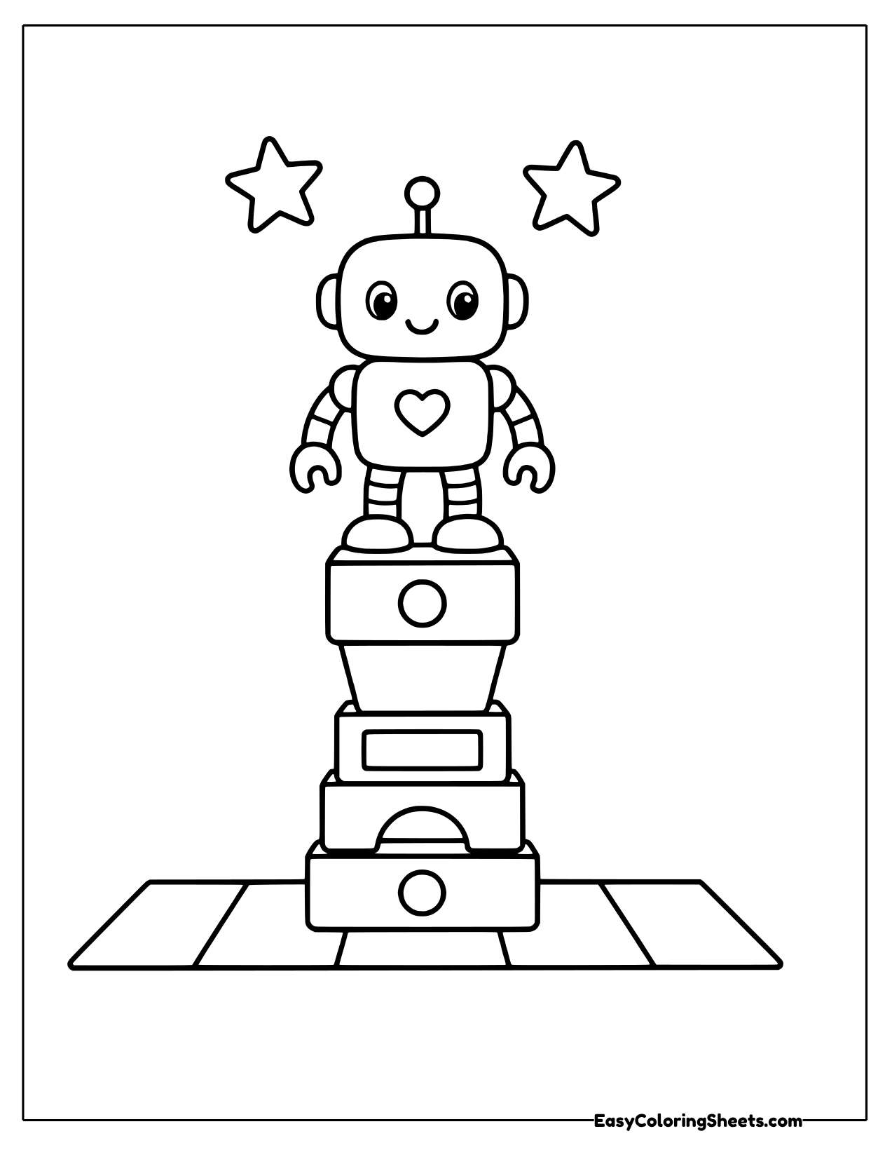 Robot standing on stacked blocks