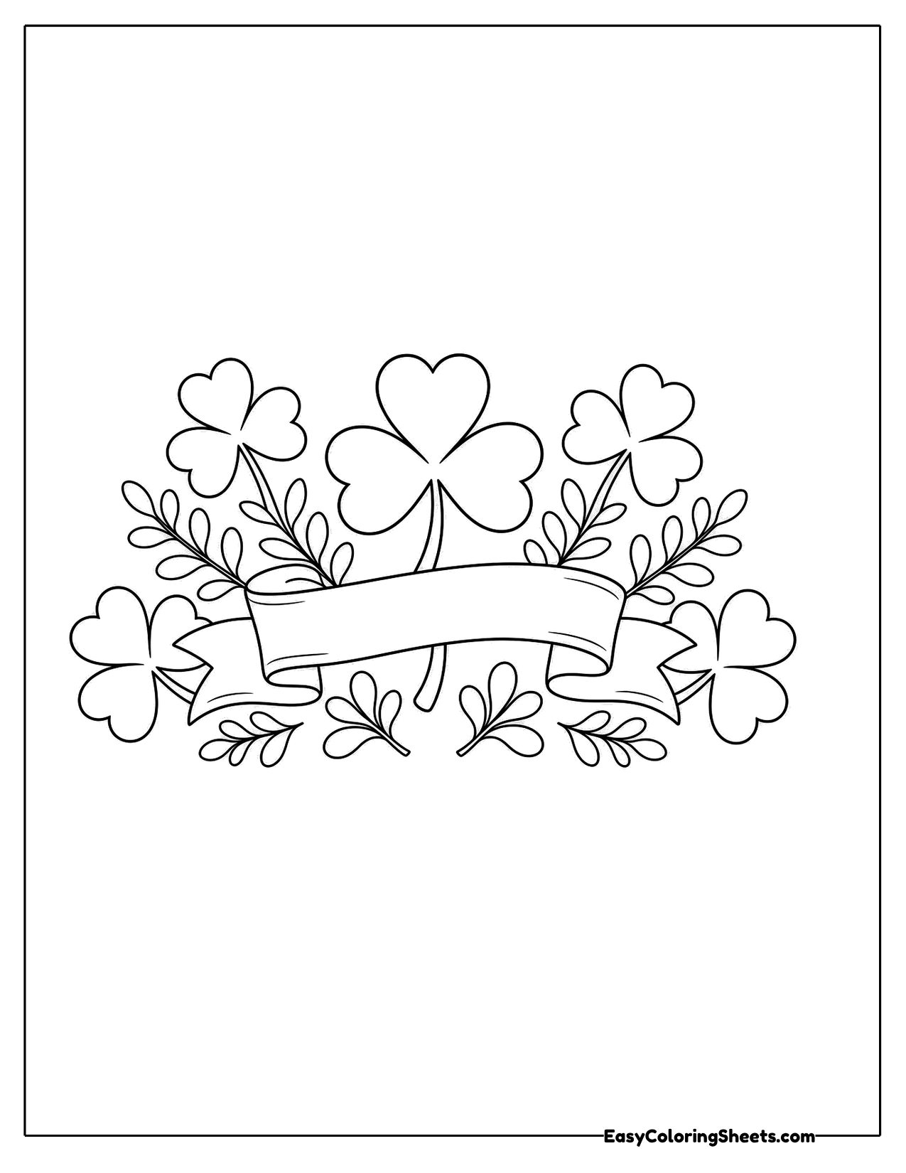 Shamrocks around a banner with leaves