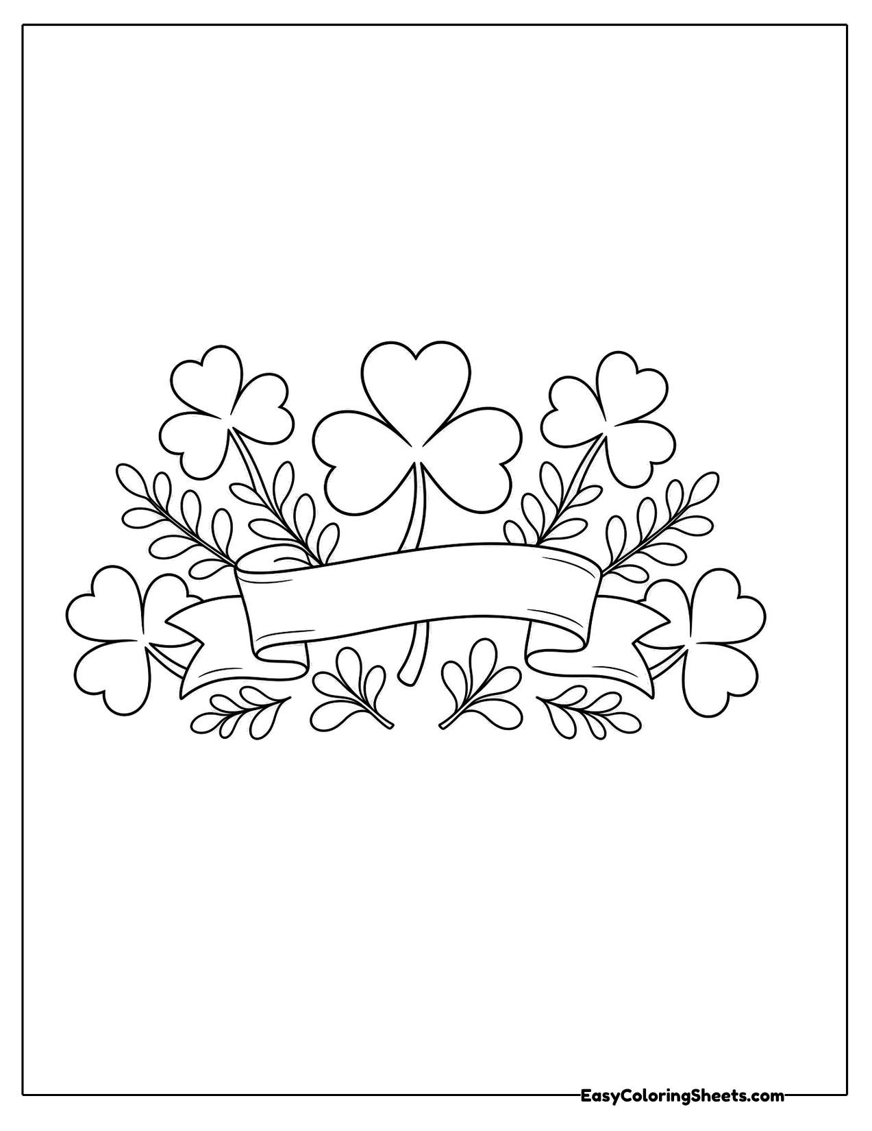 Shamrocks around a banner with leaves