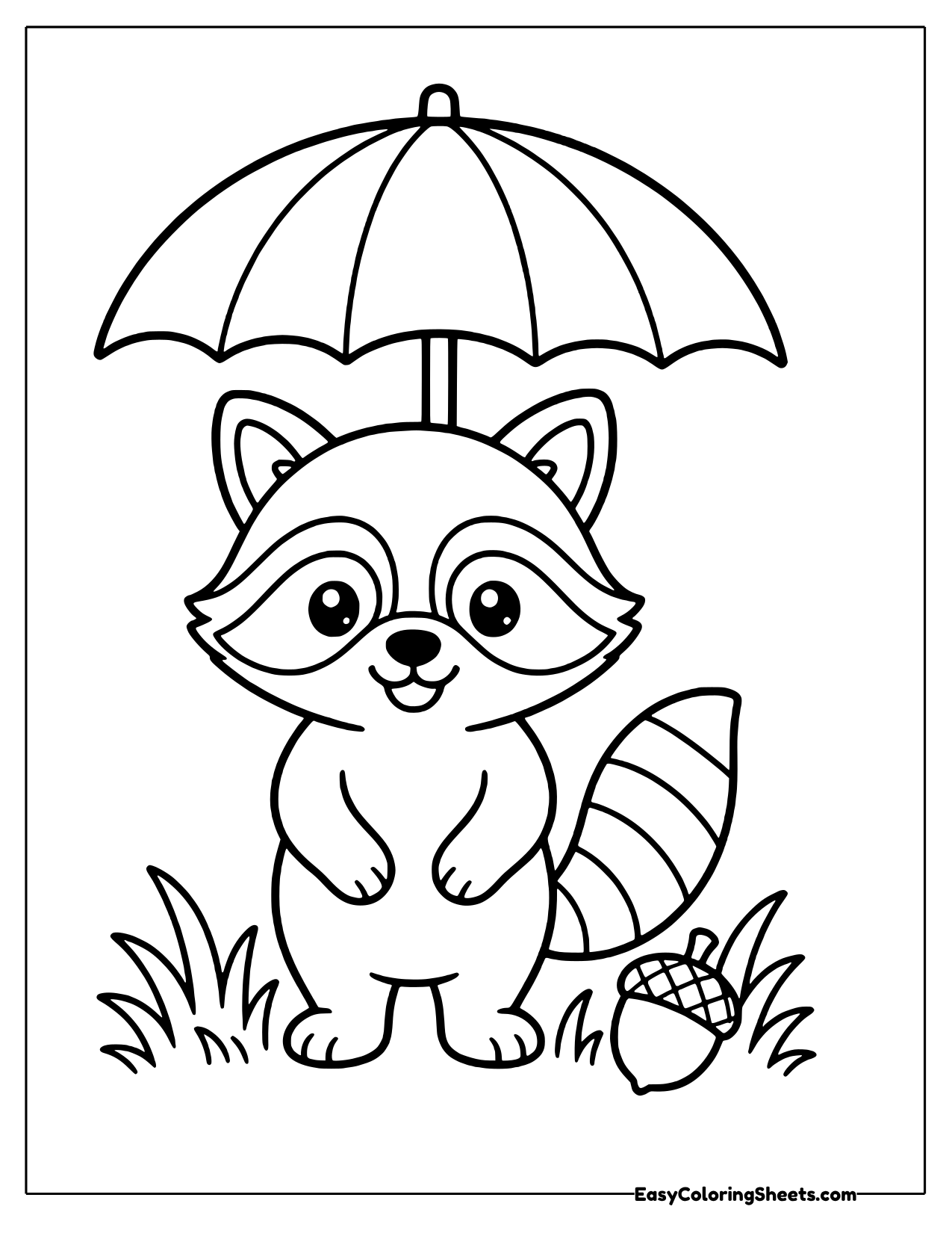 Raccoon under a tall umbrella