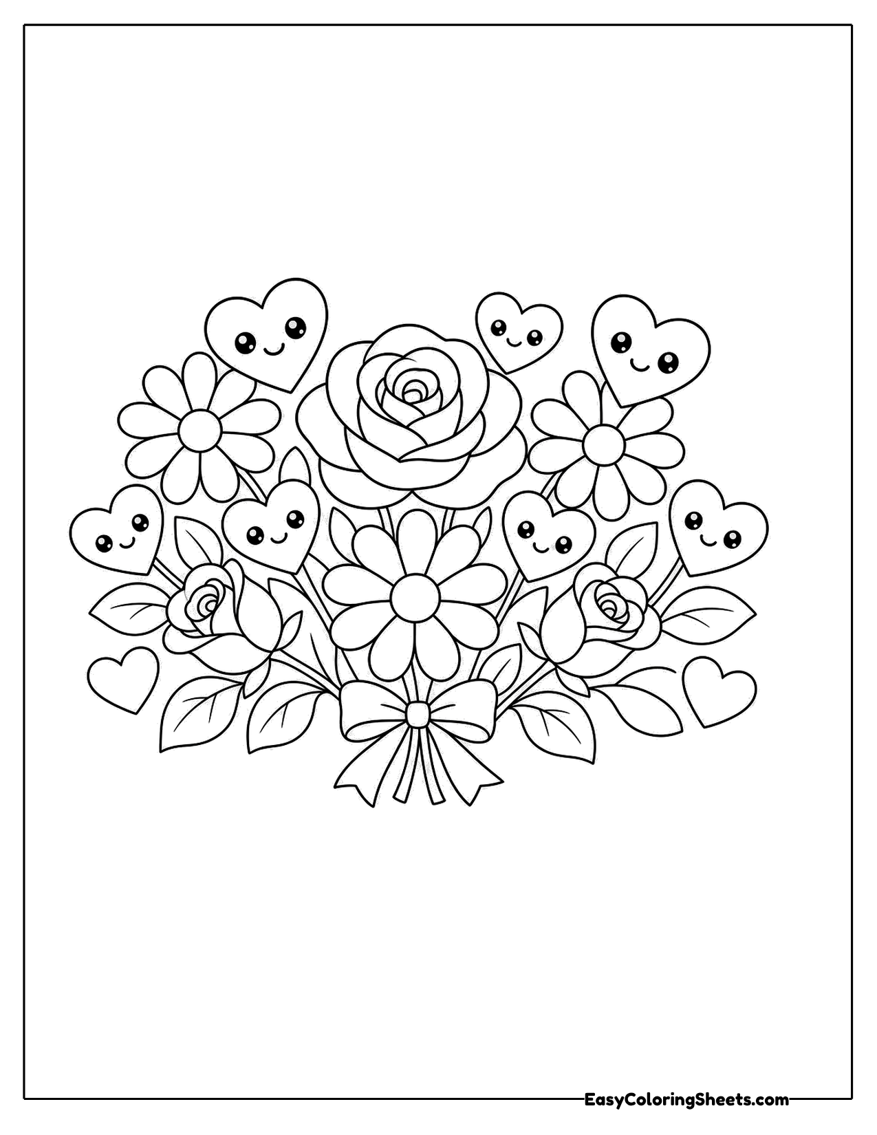 Bouquet of roses with smiling hearts