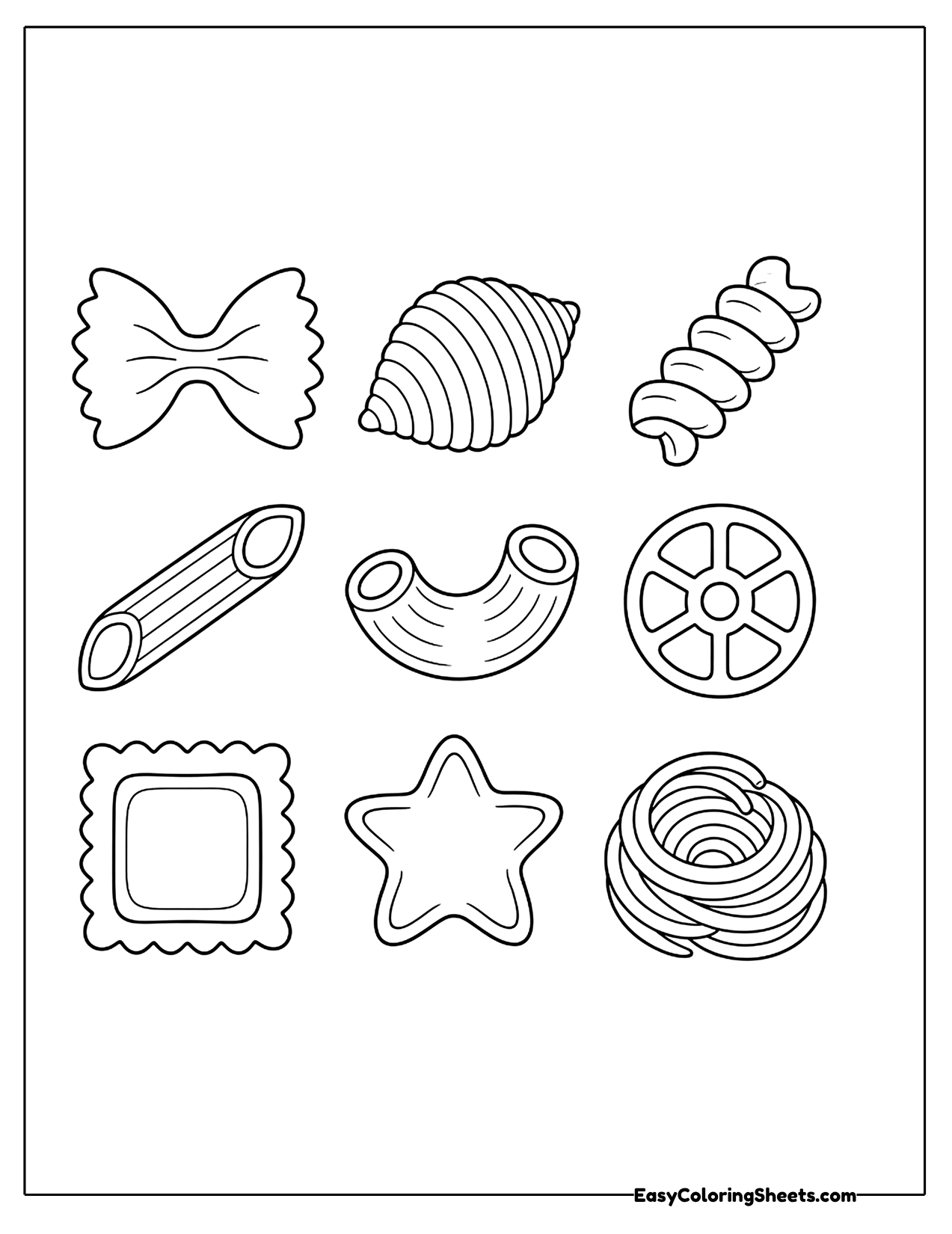 Pasta shapes including bow ties, shells and spirals
