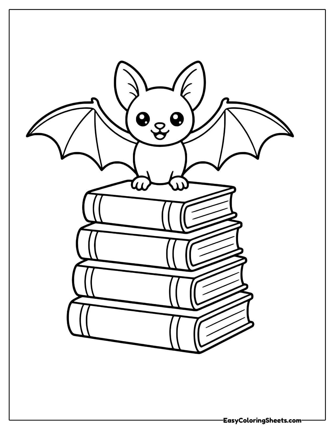 Bat perched on a stack of books