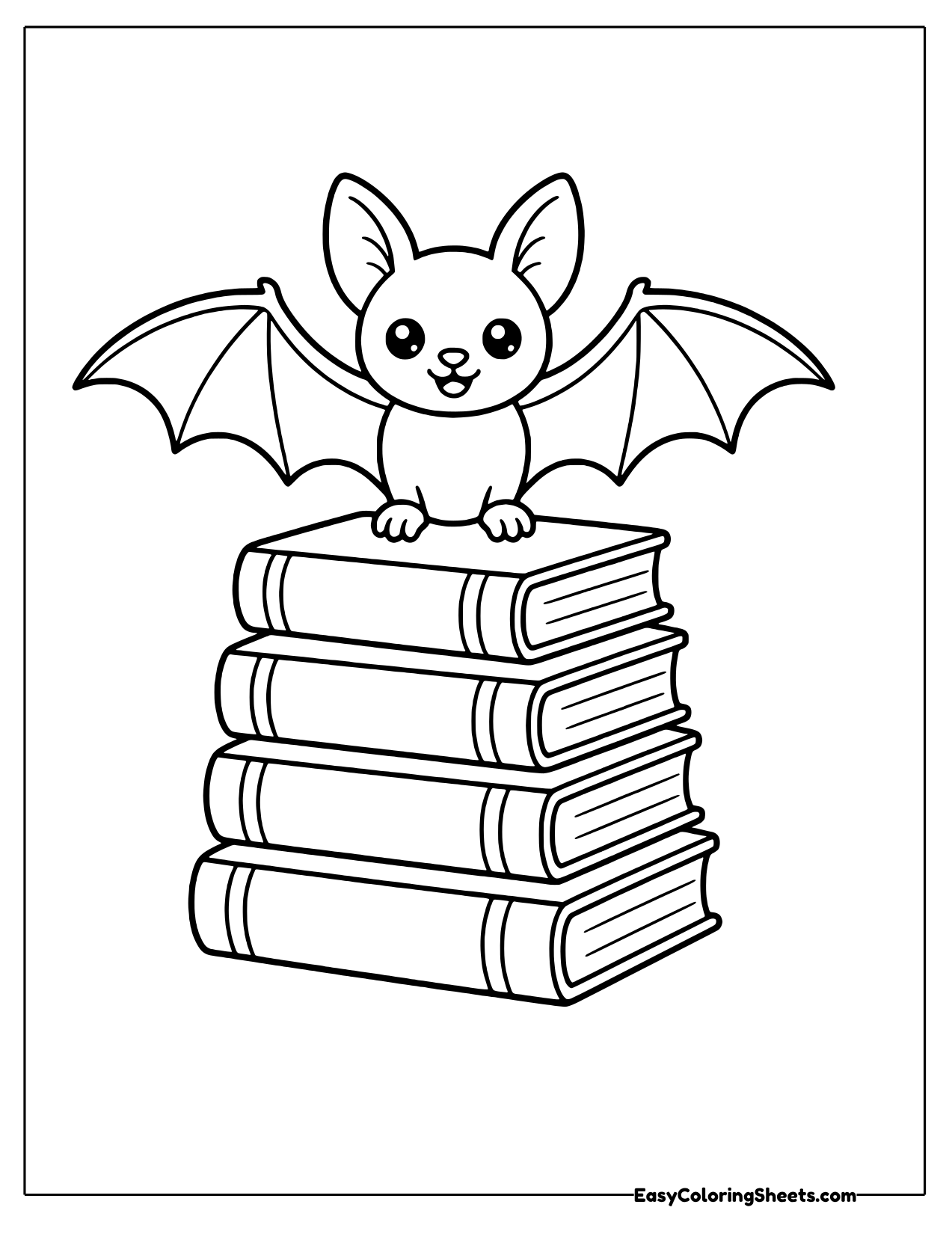 Bat perched on a stack of books