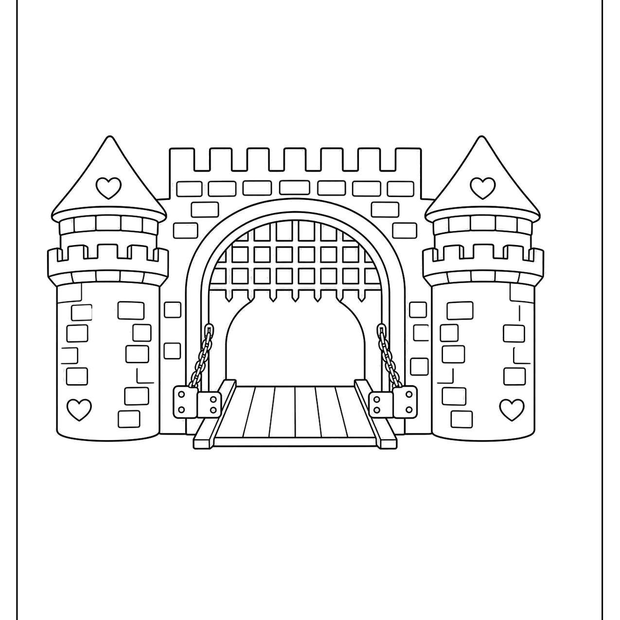 Castle gate with an open portcullis and towers