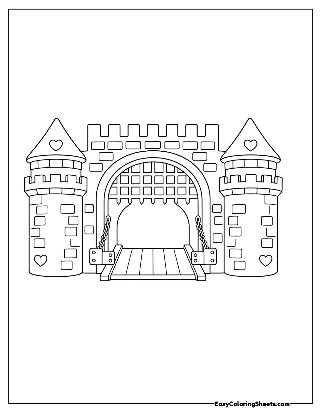 Castle gate with an open portcullis and towers