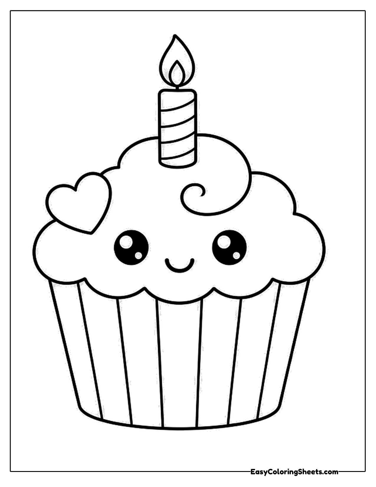 Birthday cupcake with a candle and face